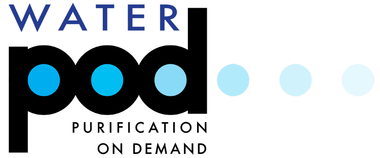 The image shows the word 'WATER' with seven blue filled circles underneath, representing water molecules or droplets.