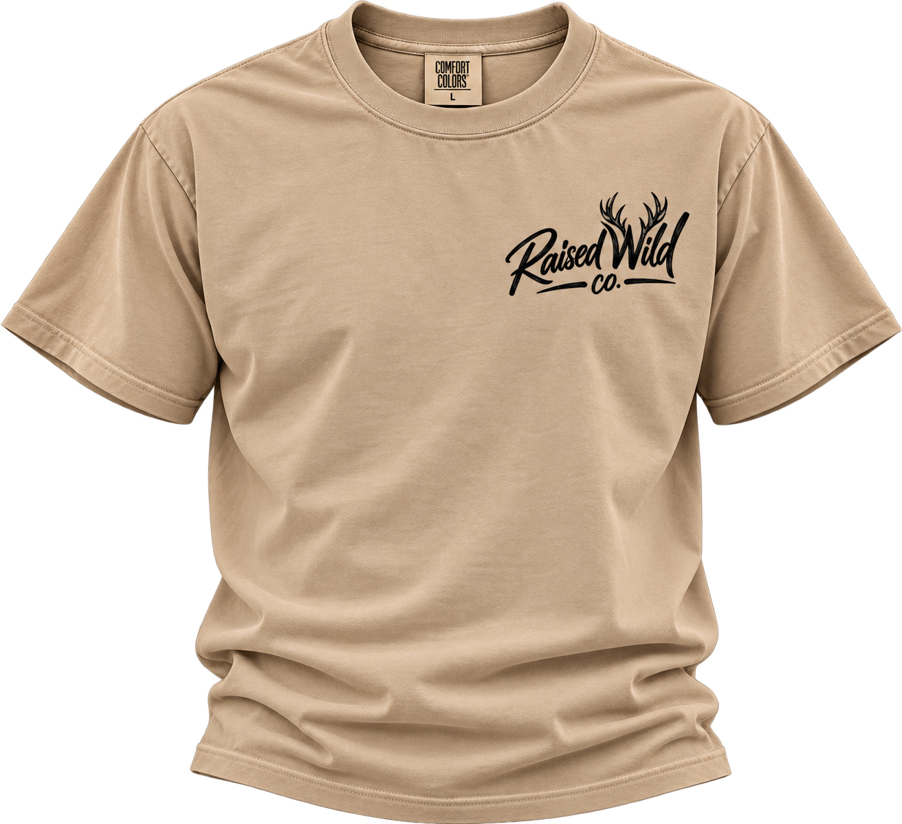 Tan RaisedWild Logo T-Shirt Mockup.png