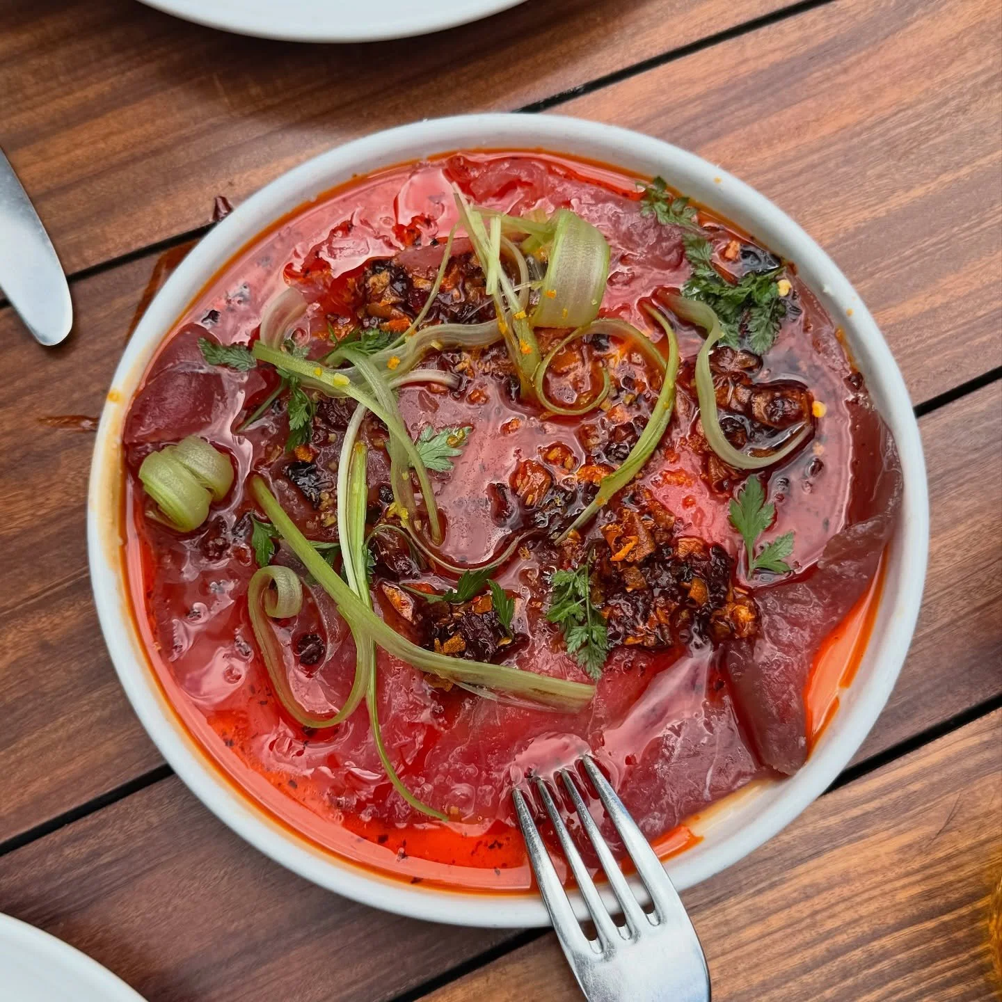 Perks of working next to @cisiamonyc 

The best summery tuna carpaccio - with lots (!) of tuna. I was impressed by how much they give you &amp; the chili oil was delish!

Finished the night with this yogurt soft serve from @littlespain by @chefjosean