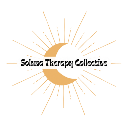 Logo for Solune Therapy Collective with a crescent moon and radiant sun rays behind the text