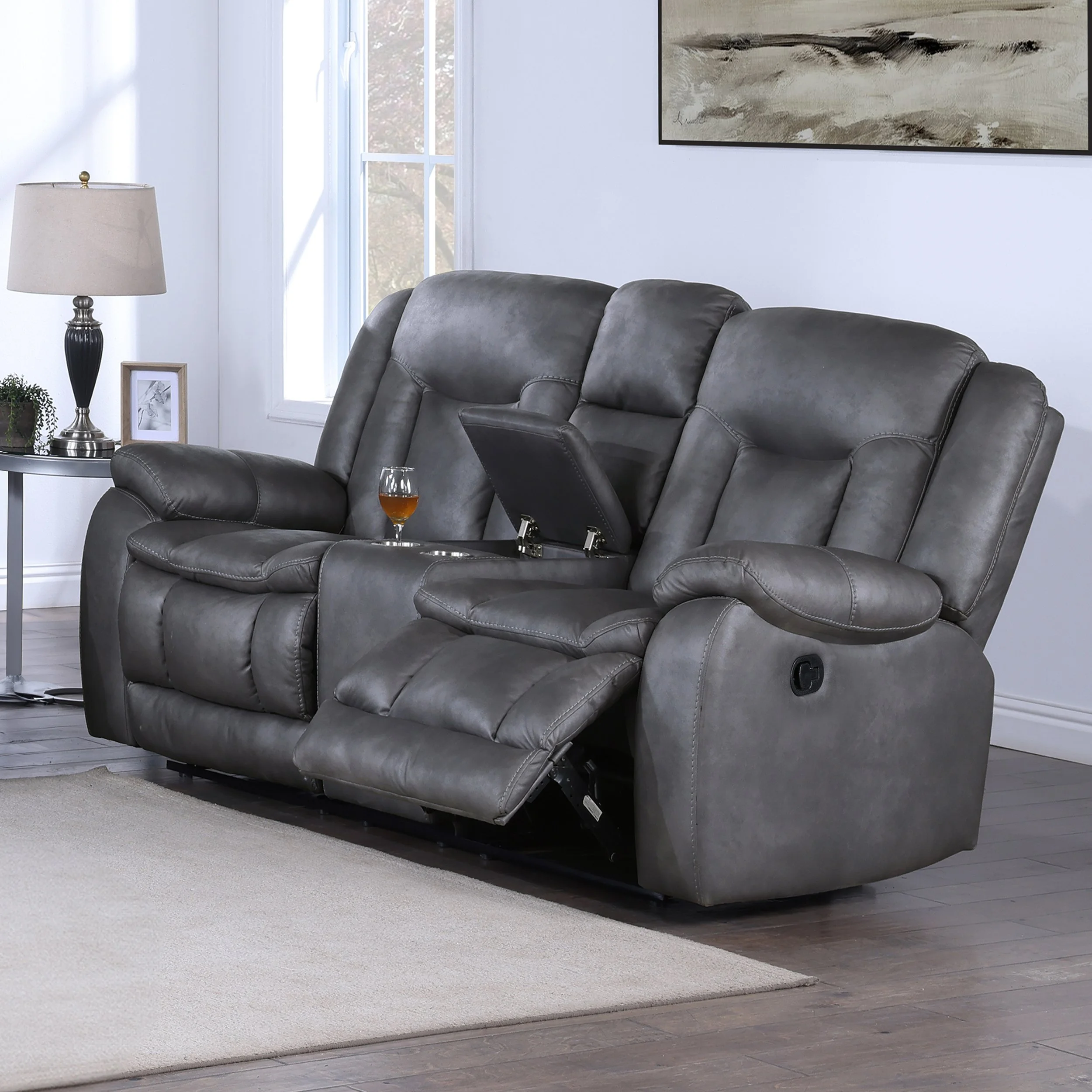 MORELLO CONSOLE LOVESEAT W/ DUAL RECLINERS-GRAY