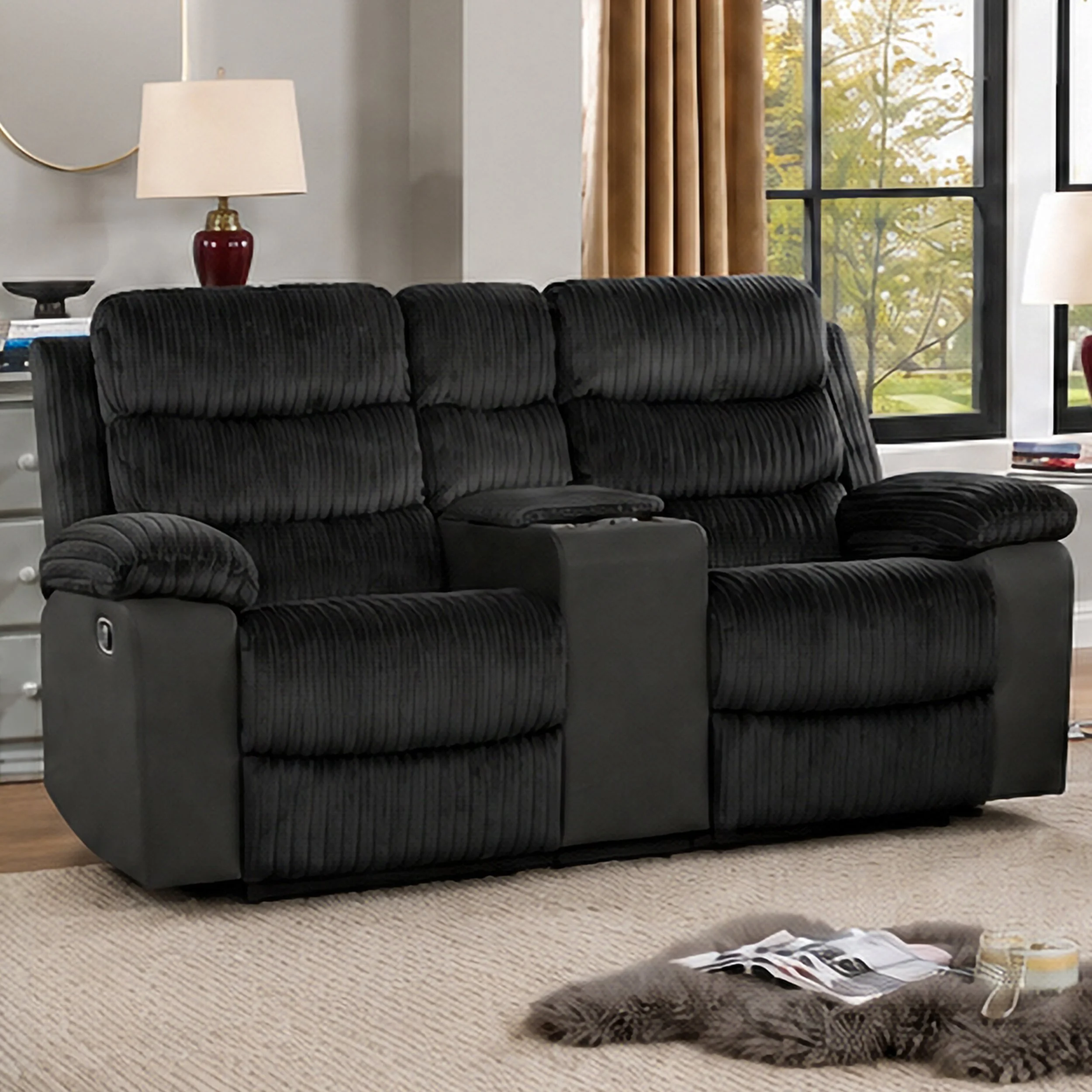 WILLOW CONSOLE LOVESEAT W/ DUAL RECLINERS-BLAC