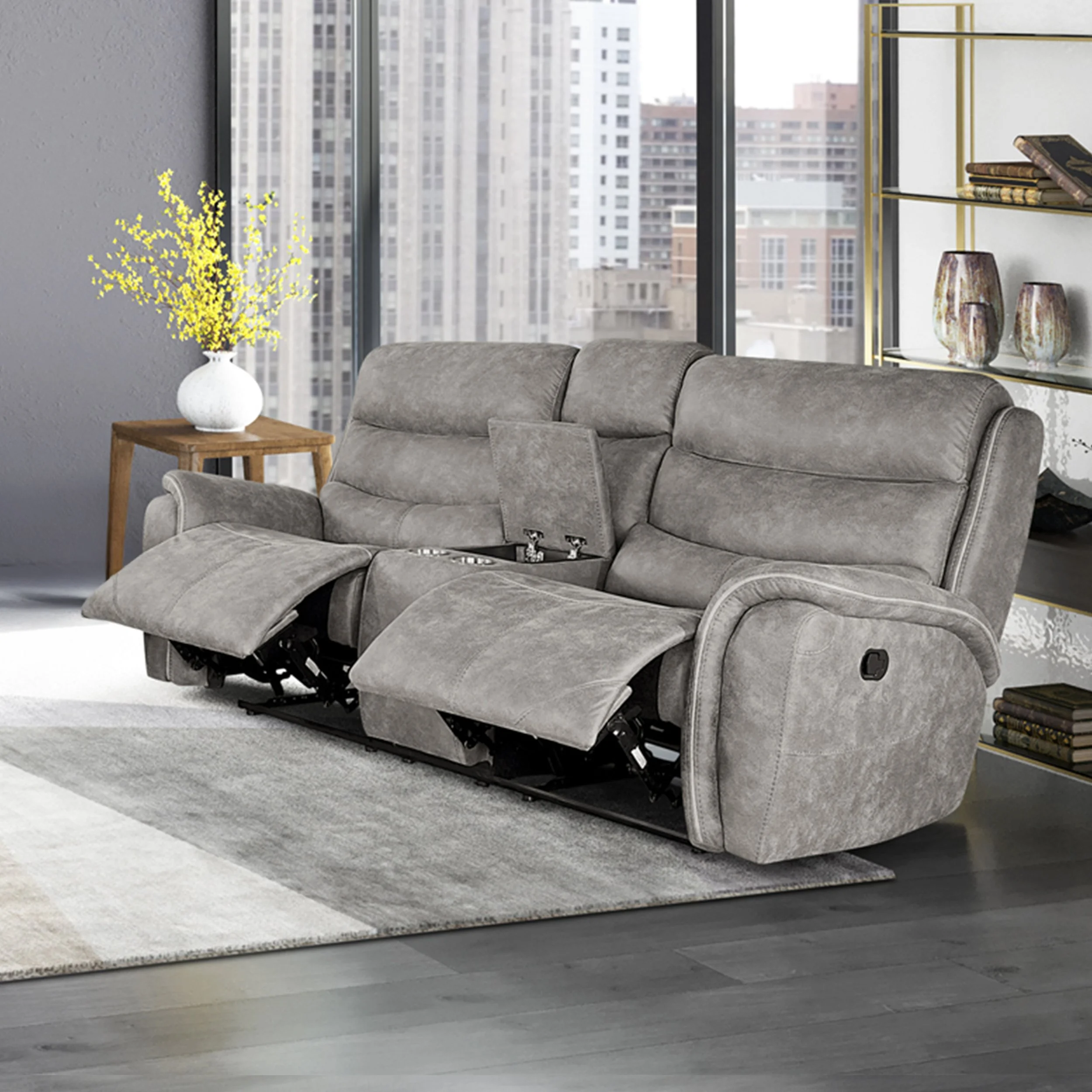 KAMARI CONSOLE LOVESEAT W/ DUAL RECLINERS-GRAY
