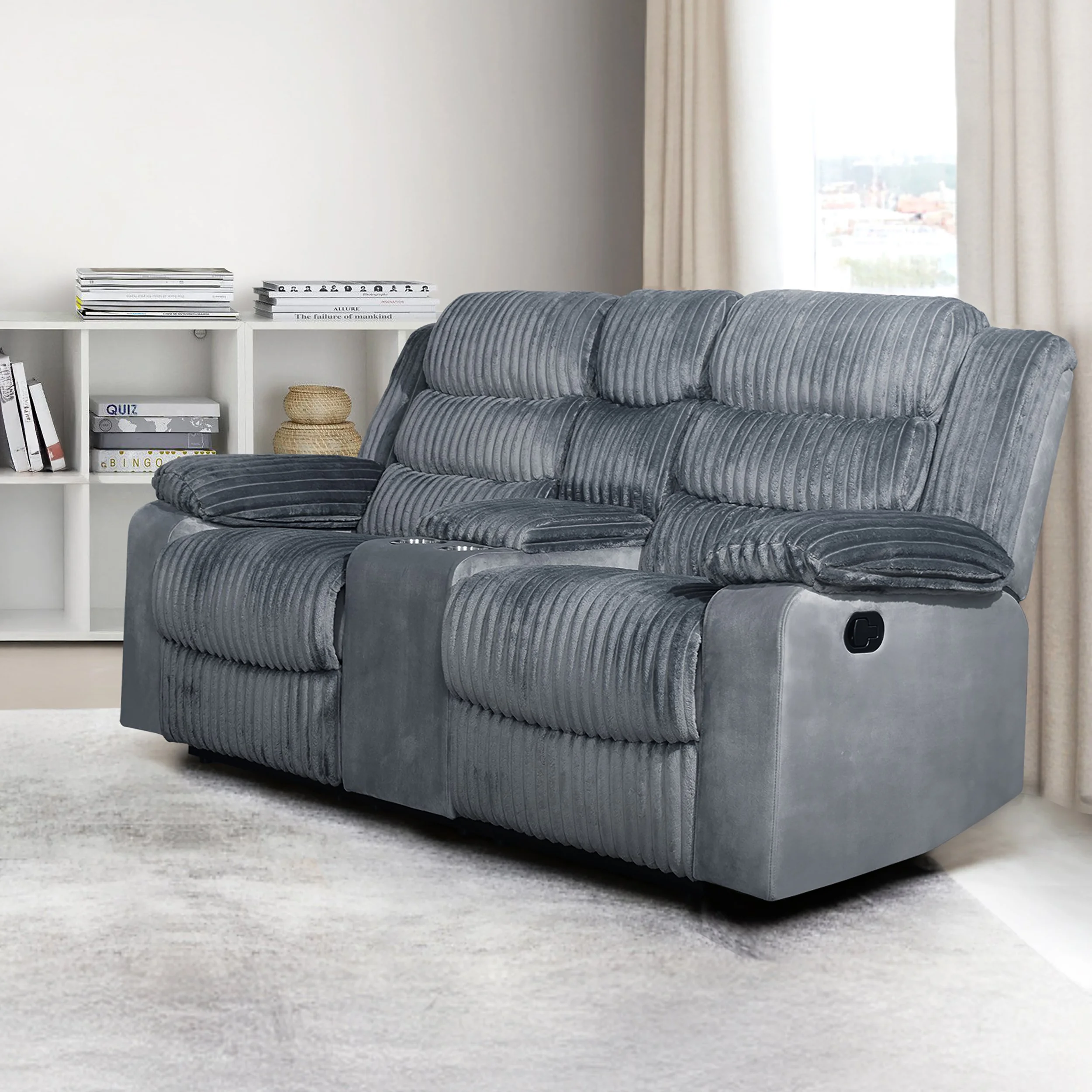 WILLOW CONSOLE LOVESEAT W/ DUAL RECLINERS-GRAY