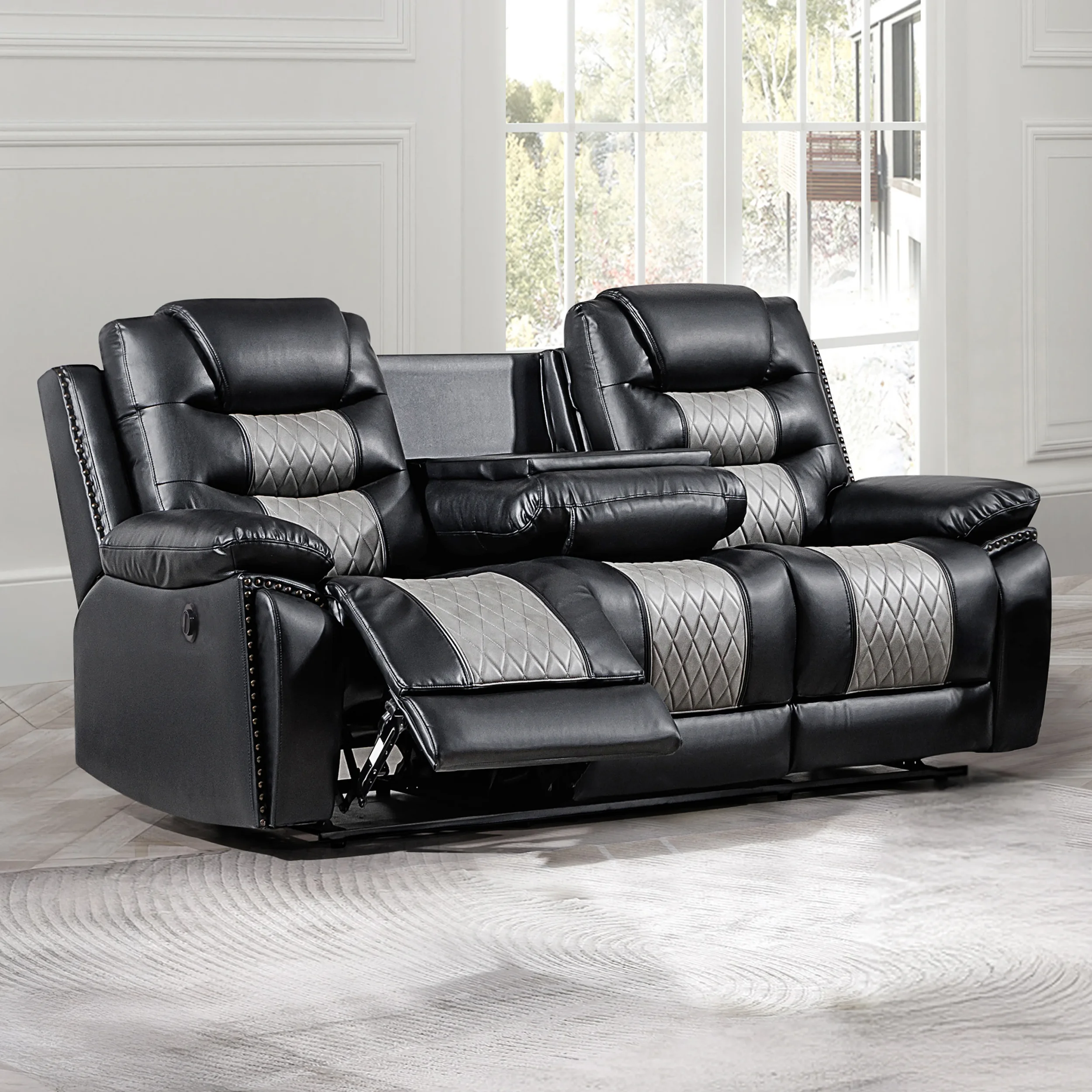 NIKKO SOFA W/PWR FR-BLACK/GRAY
