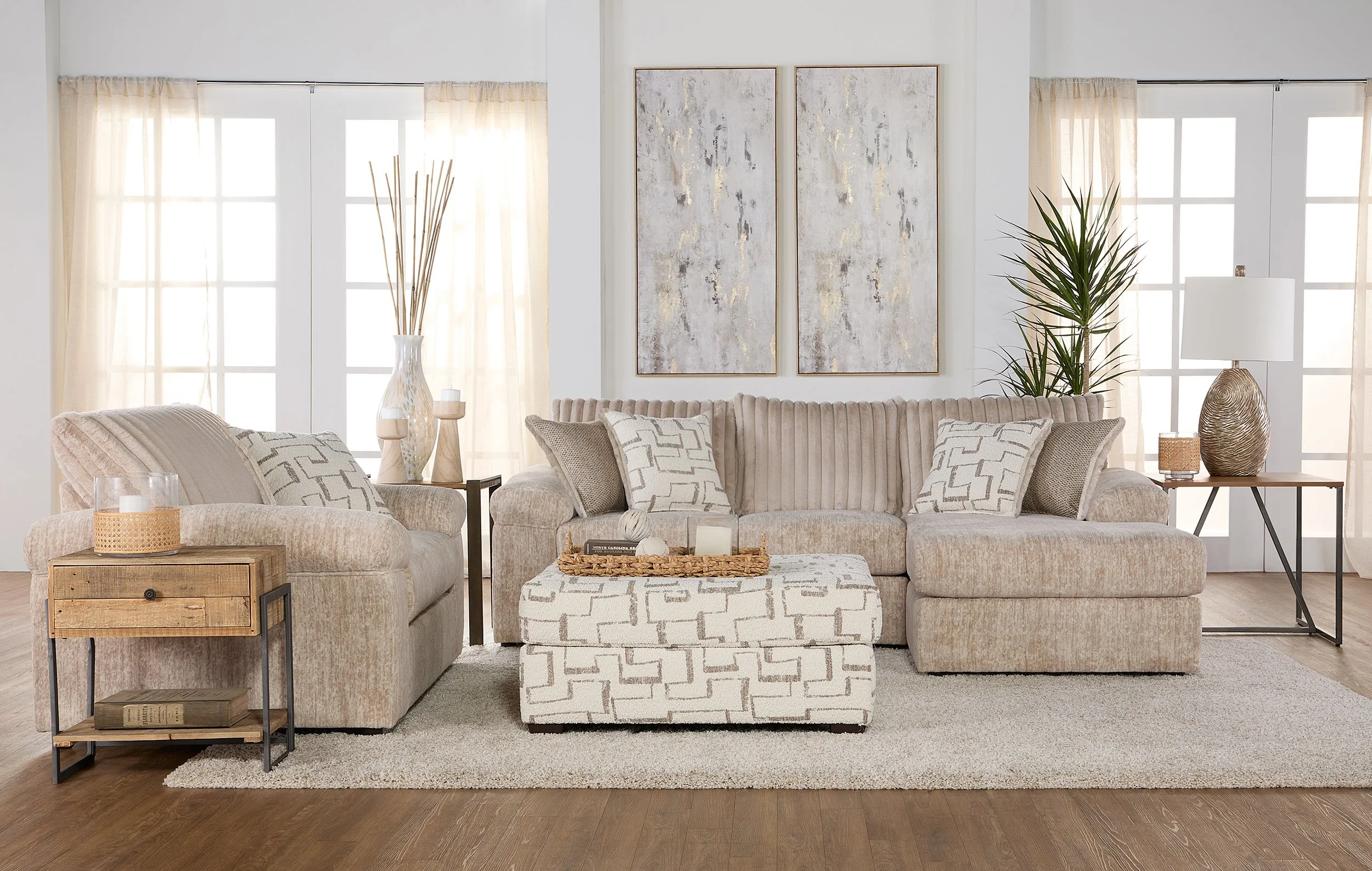 Galactic Parchment Elegant Plush Sectional Sofa