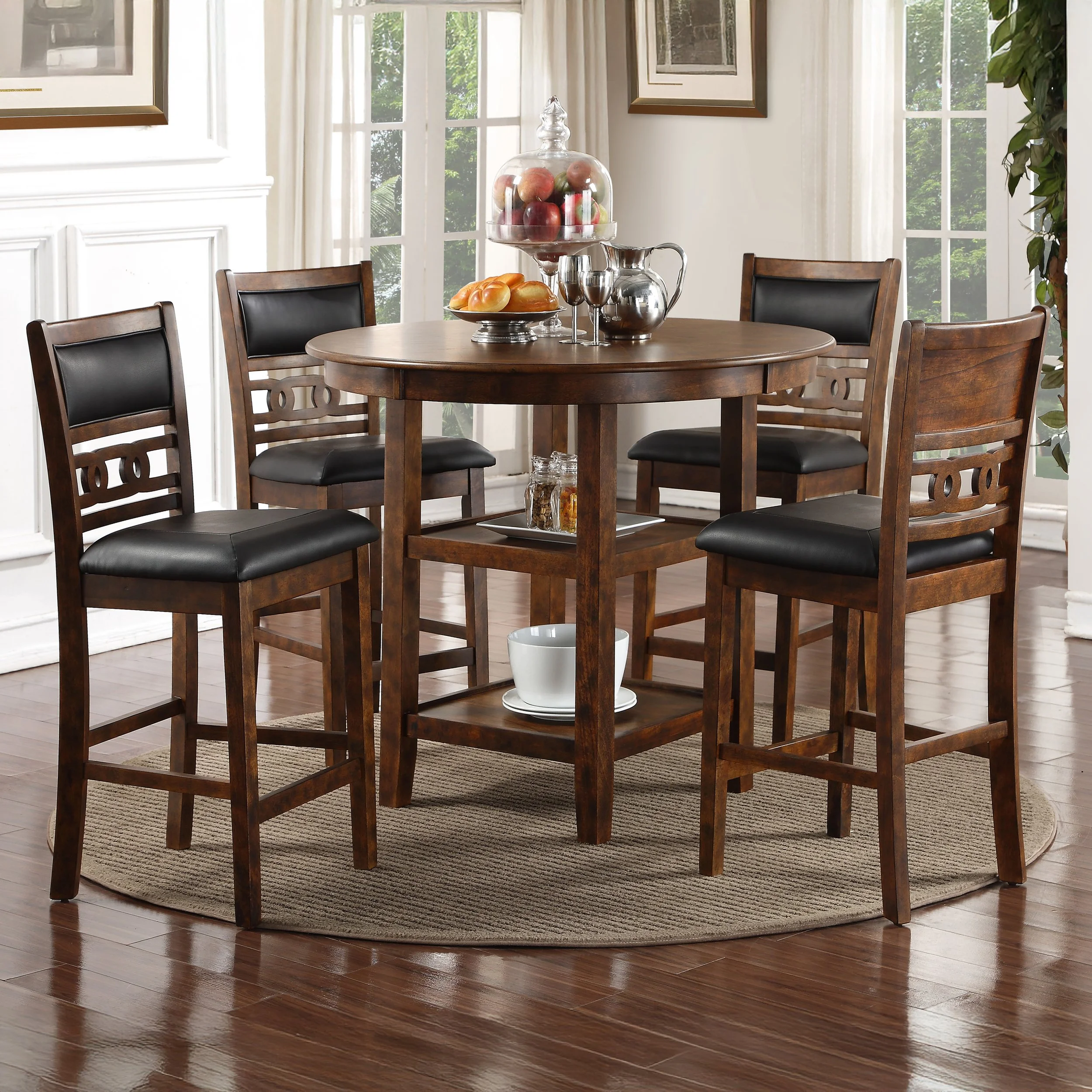 GIA 5 PC 42" ROUND COUNTER DINING TABLE & 4 CHAIRS-BROWN