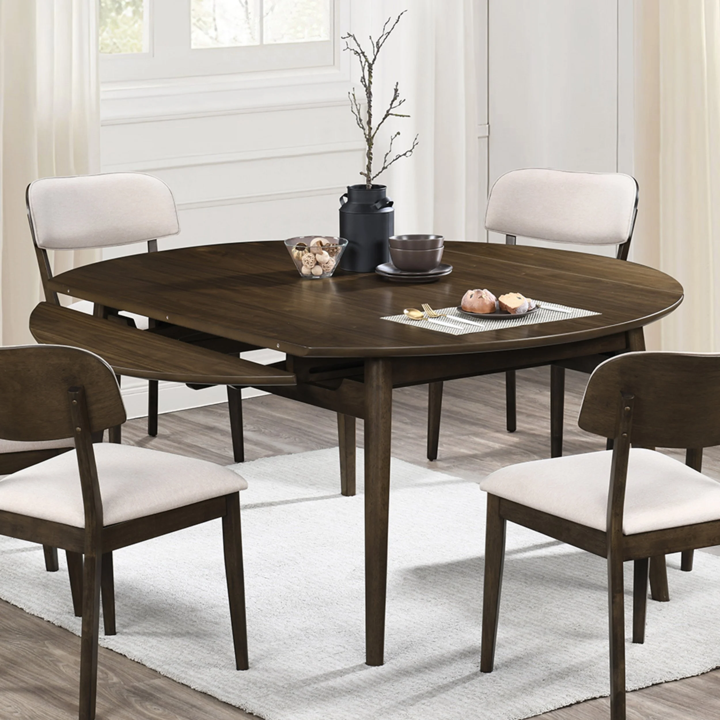 Rex Mid-Century Modern Wooden 65" Dining Table Set