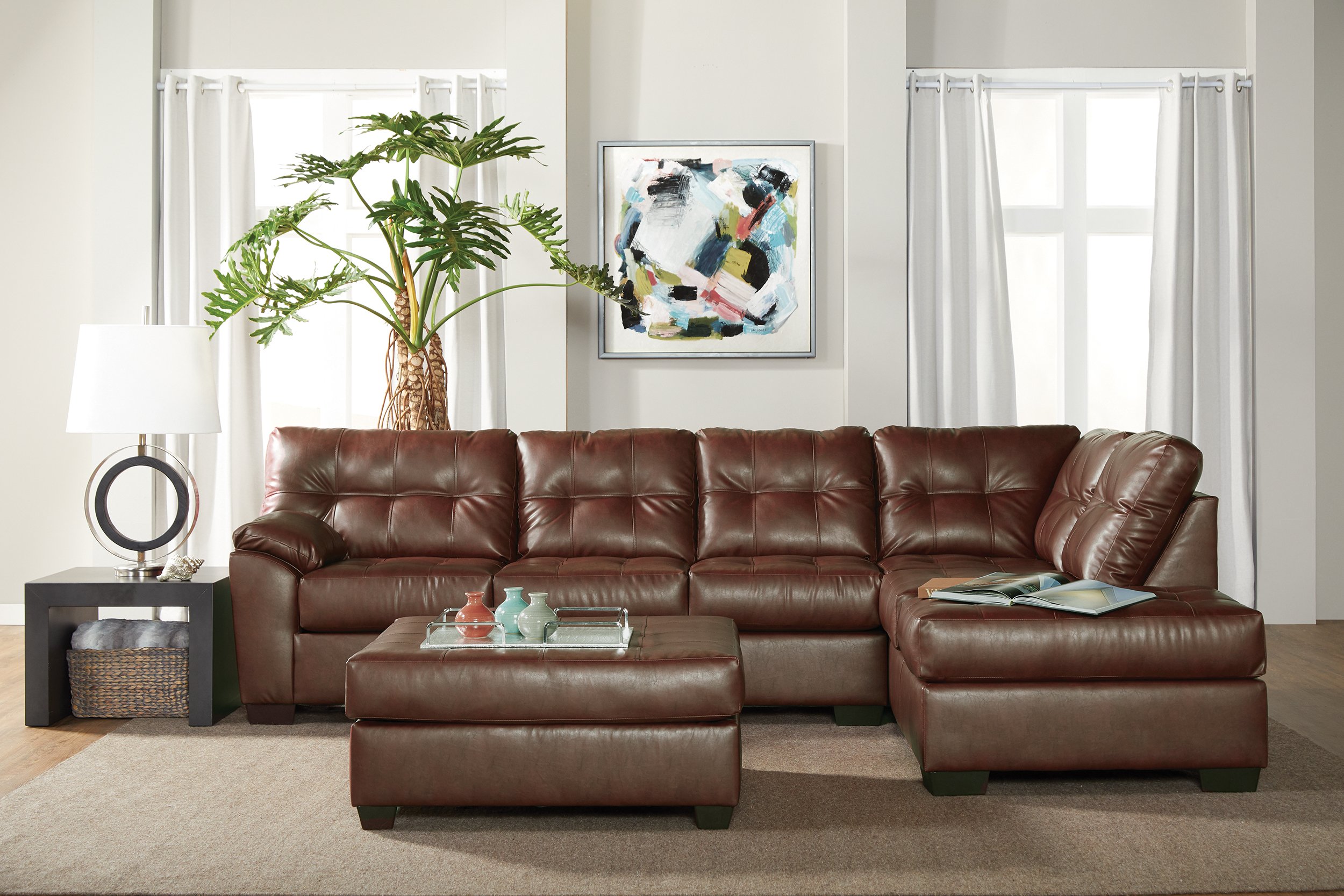 San Marino Hazelnut Elegant Faux Leather Sectional Sofa