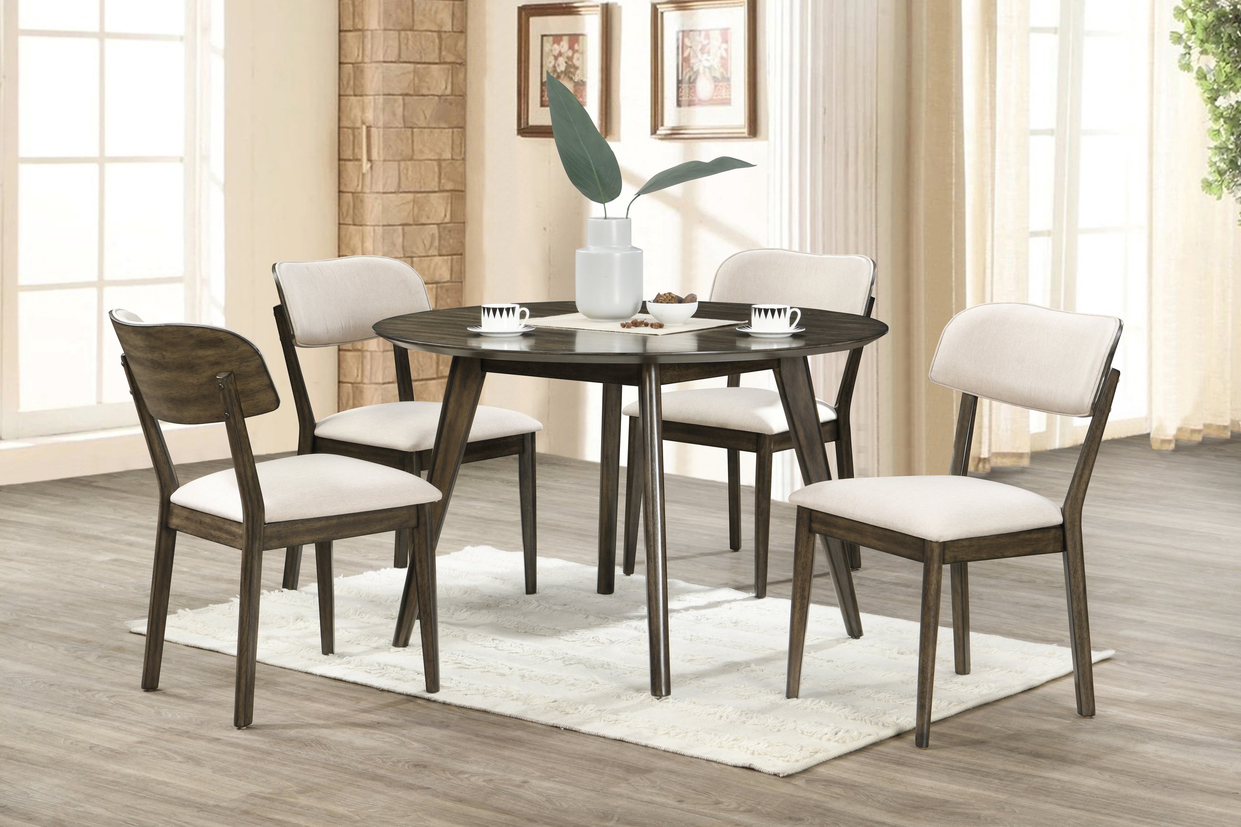 REX 48" ROUND DINING TABLE-WALNUT WITH 4 CHAIRS