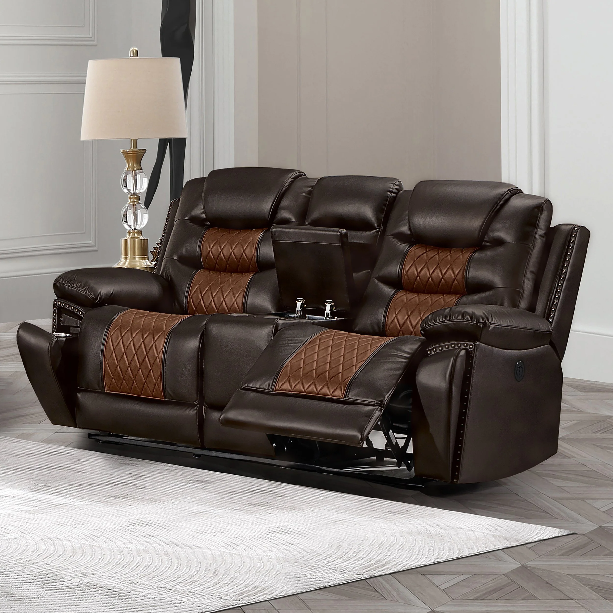 NIKKO CONSOLE LOVESEAT W/PWR FR-BROWN