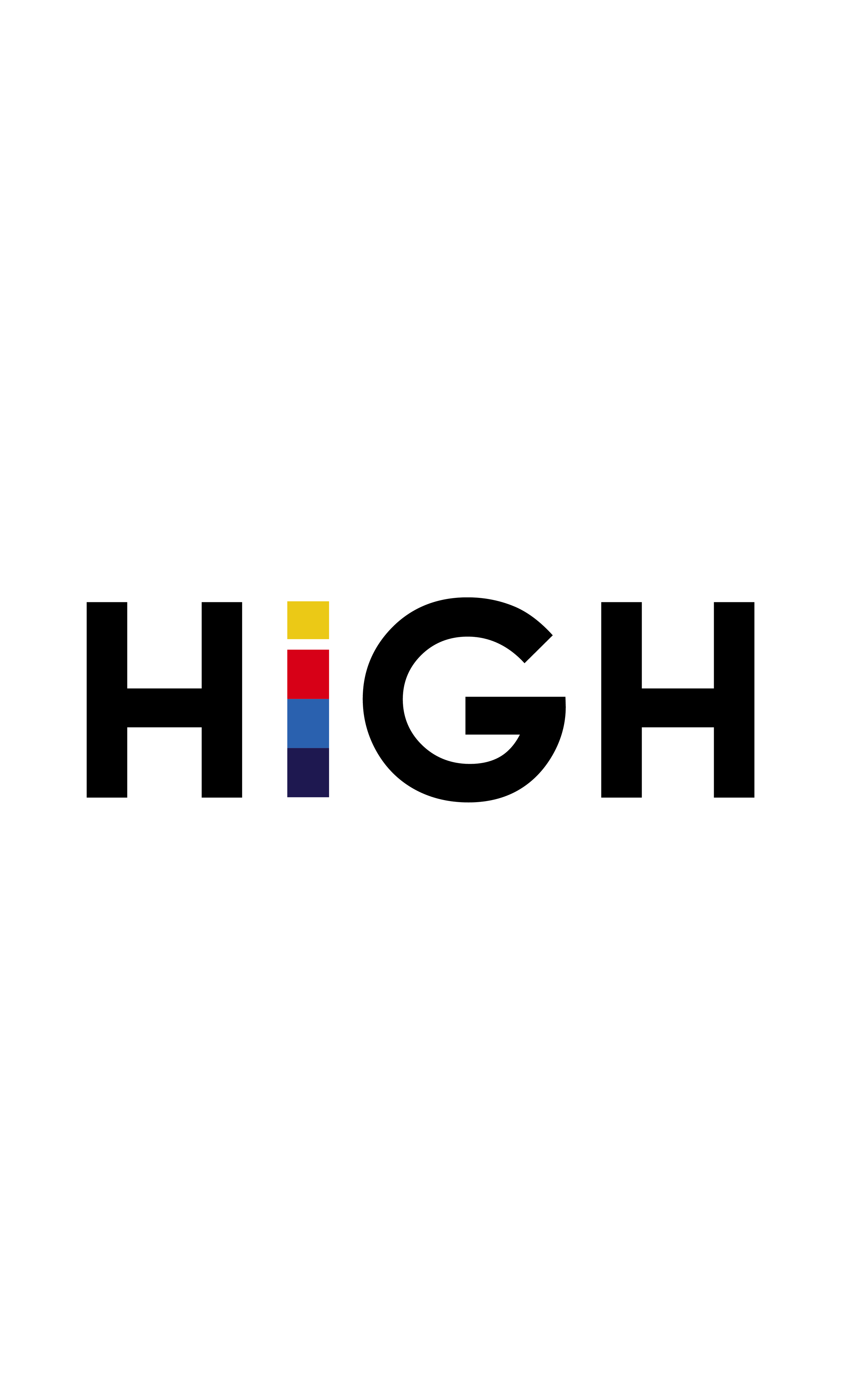 The word 'HIGH' in black capital letters, with the letter 'I' styled as a multicolored bar chart.
