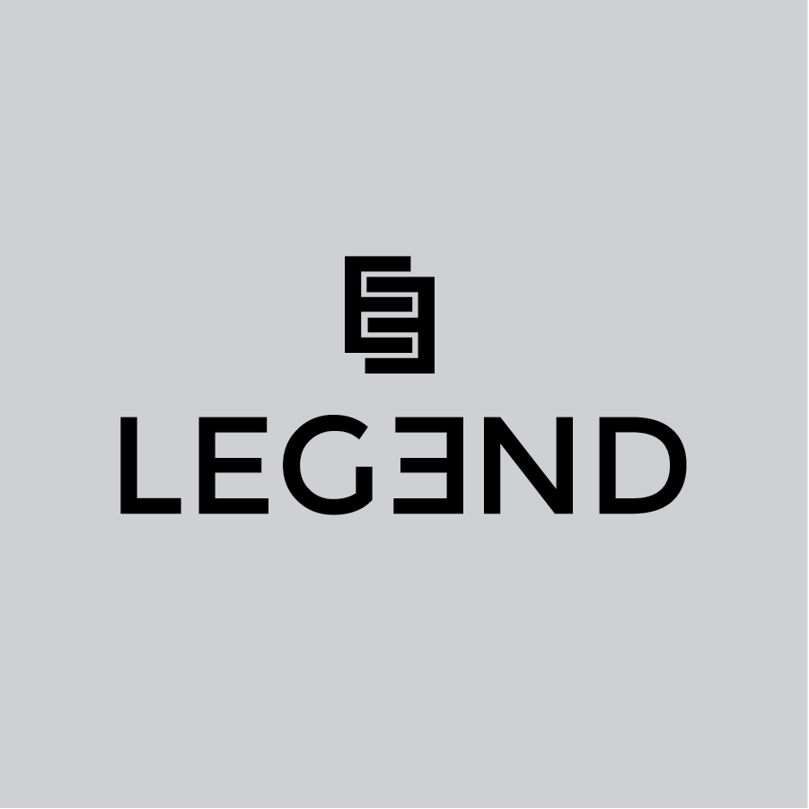 Logo with the word 'LEGEND' and a stylized depiction of the number '3' above the word, all in black on a gray background.