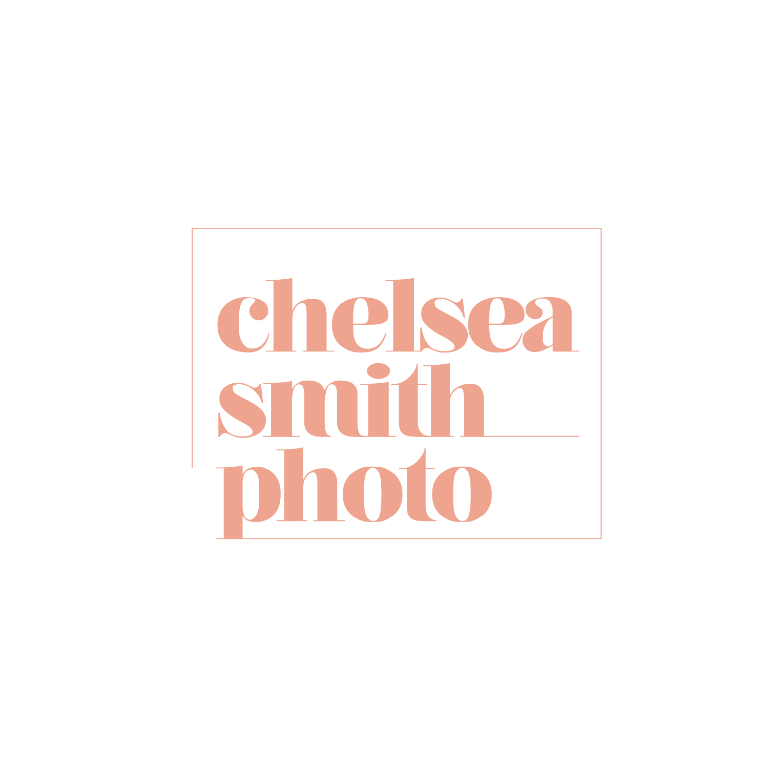 Graphic design with the text 'Chelsea Smith Photo' in large, bold, pink font on a black background, with a thin pink border around the text.