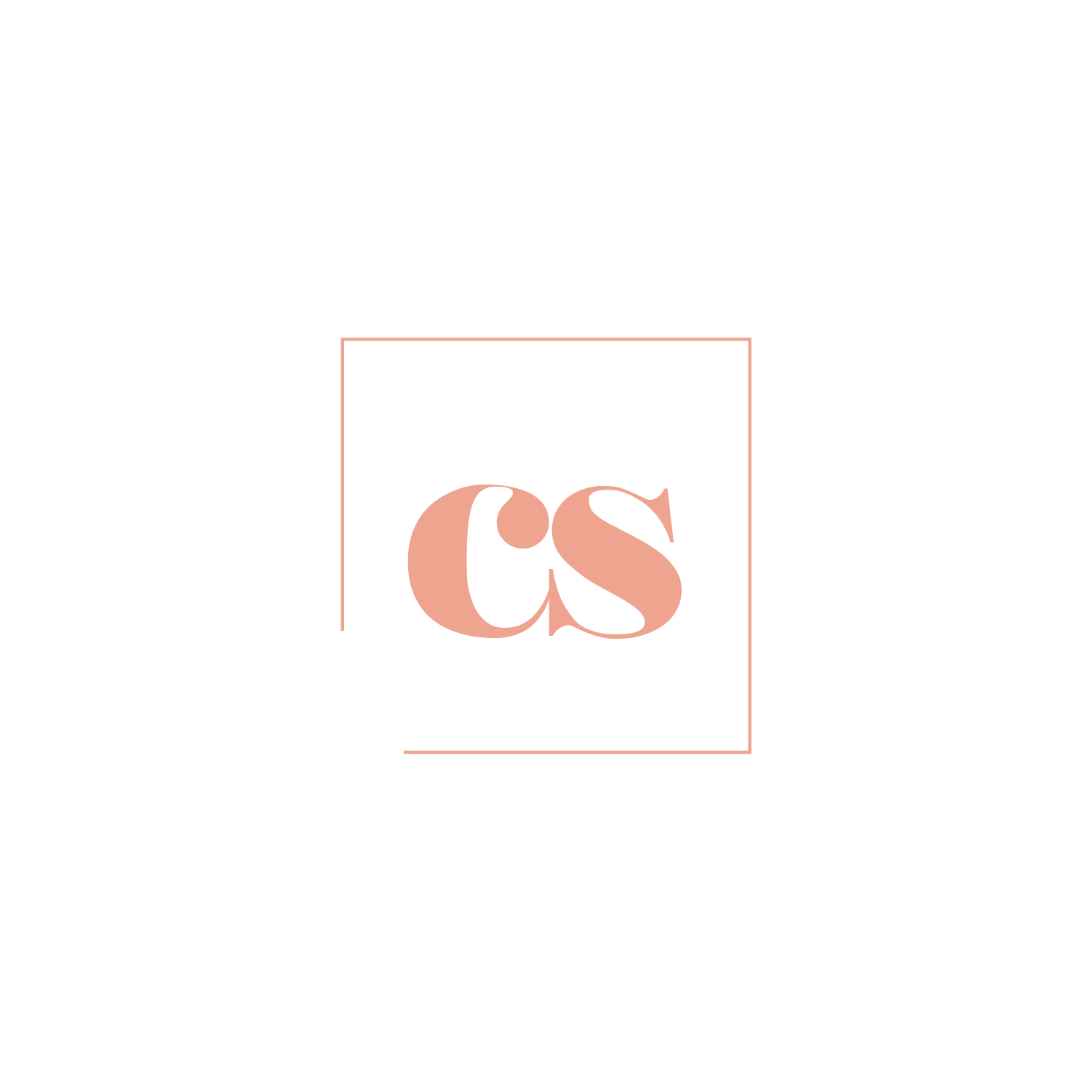 Black background with a centered pink square outline containing the initials 'CS' in large, stylized pink font.