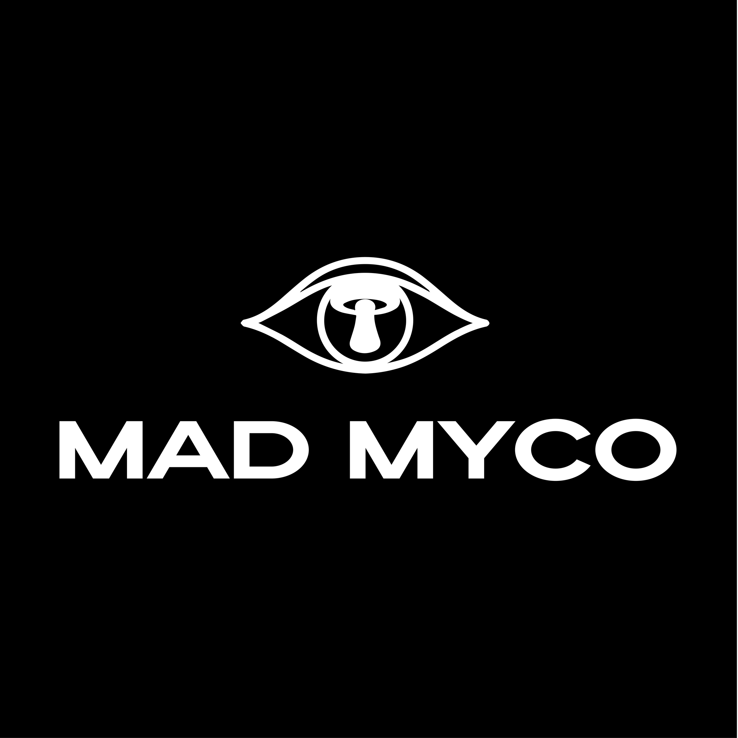 Black background with a white logo of an eye with a keyhole in the iris, and the text 'MAD MYCO' below.