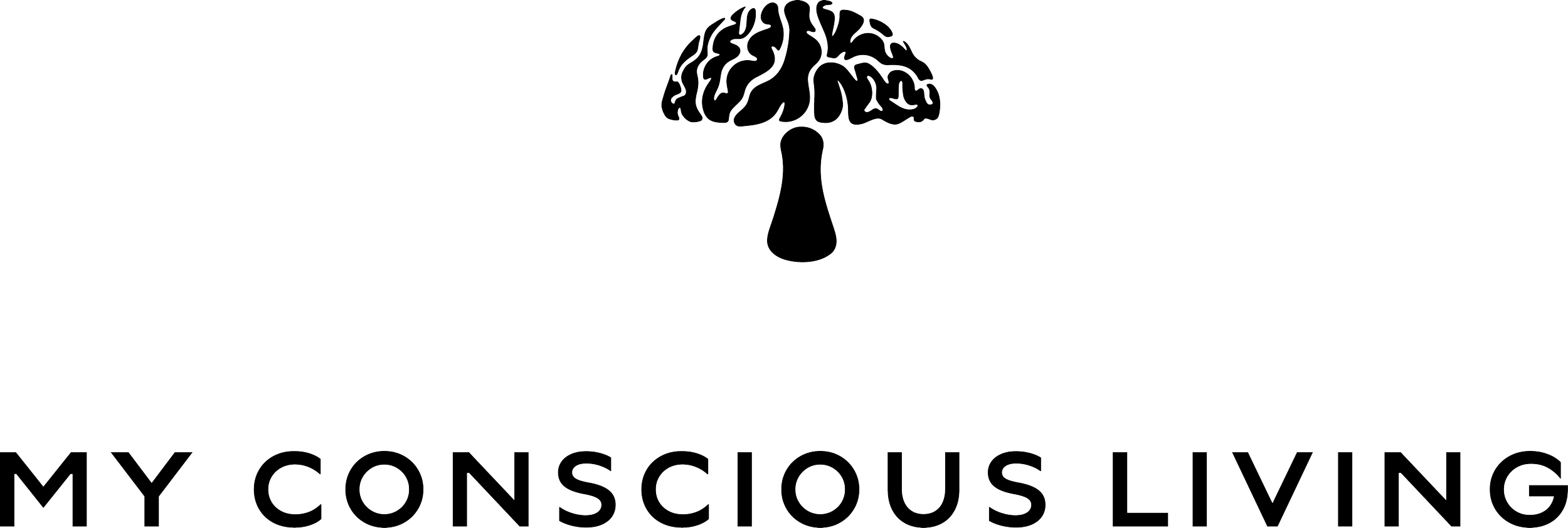Text reads "My Conscious Living" with a brain illustration above it