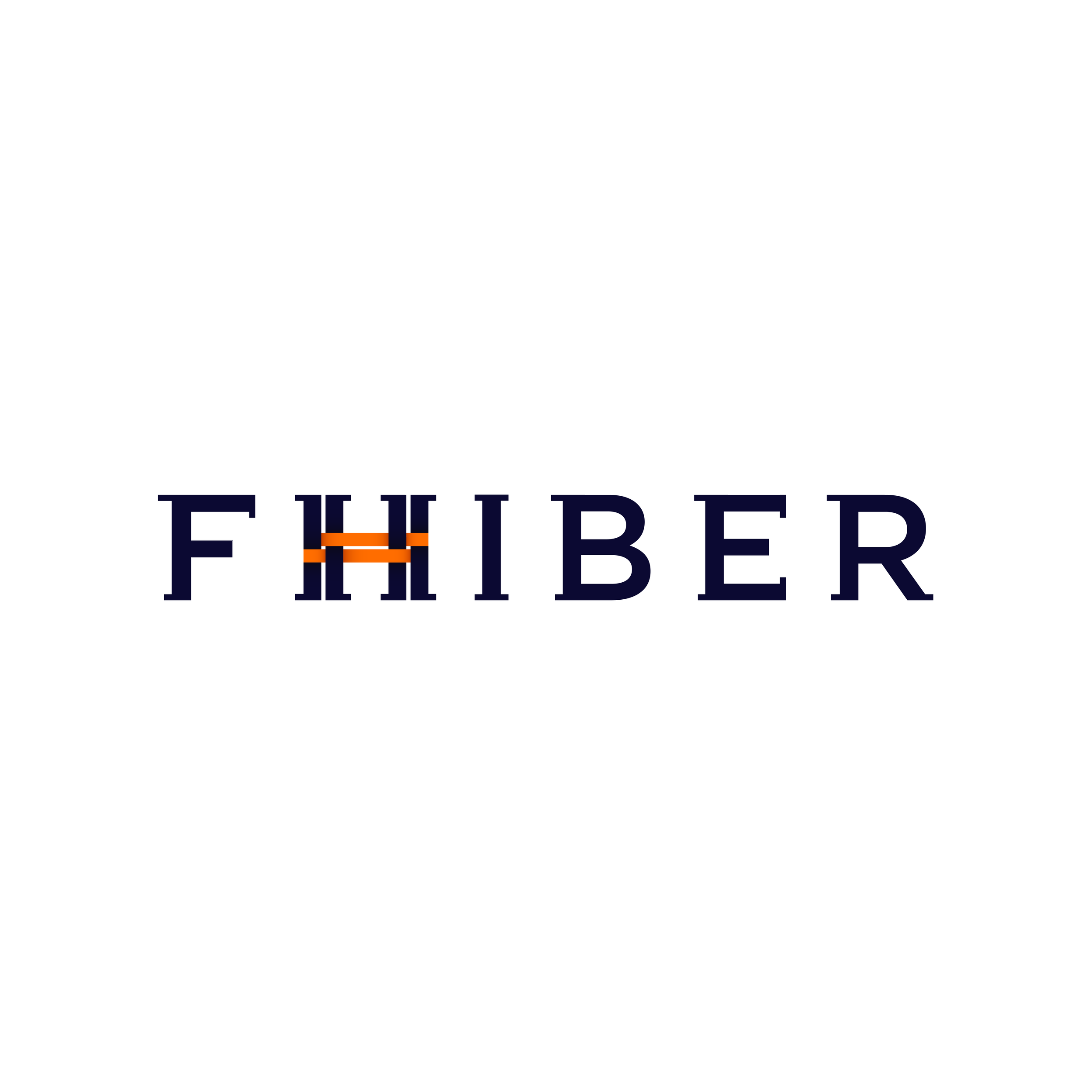 Logo with the word 'FIBER' and a stylized letter 'H' in the center in orange color.