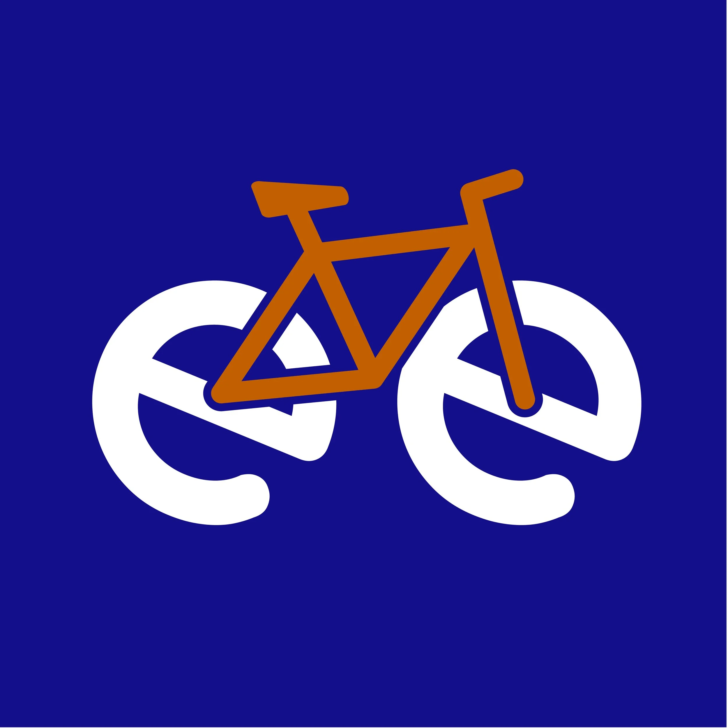 Bicycle lane sign with a brown bicycle icon on a blue background.