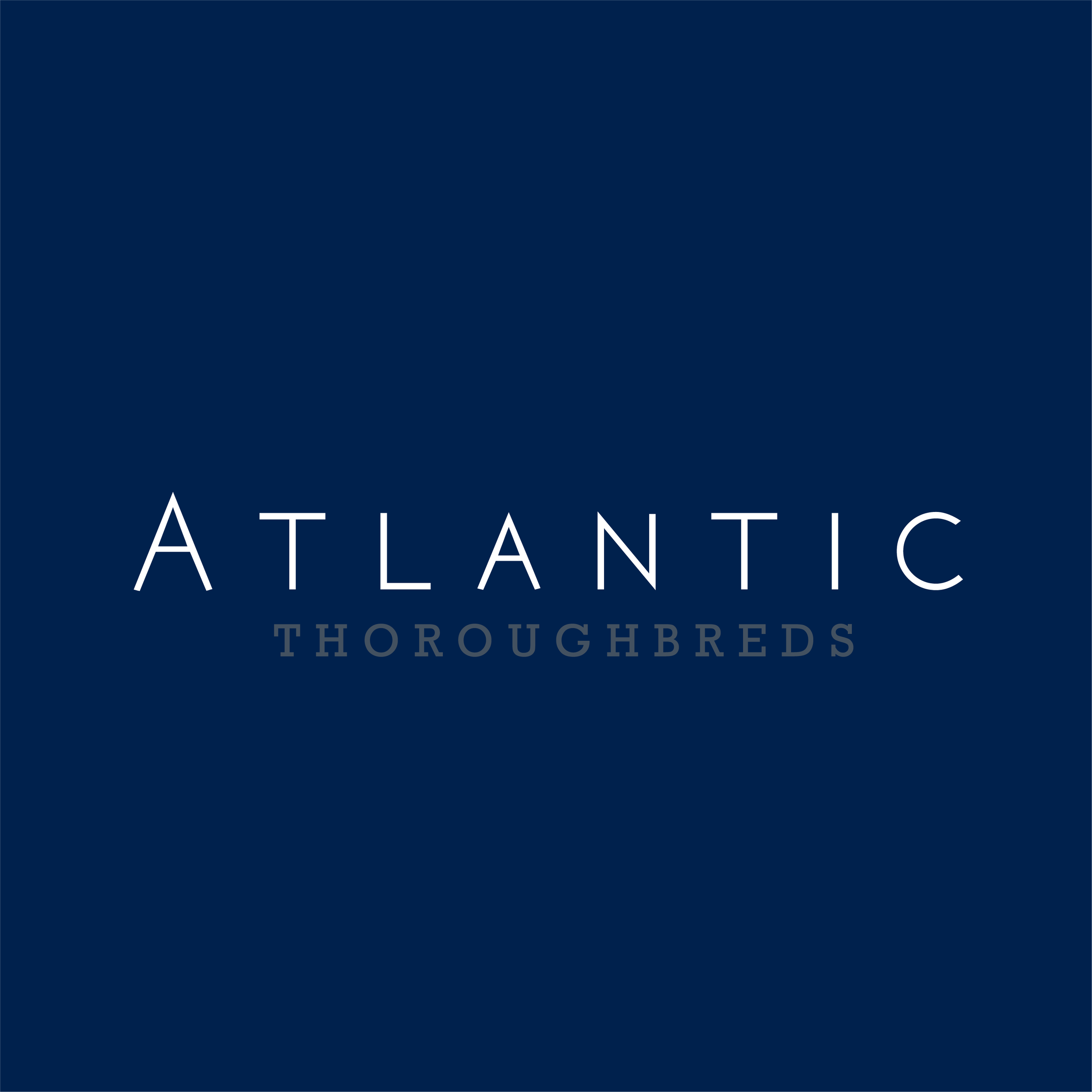 Atlantic Thoroughbreds logo with navy background and white text.