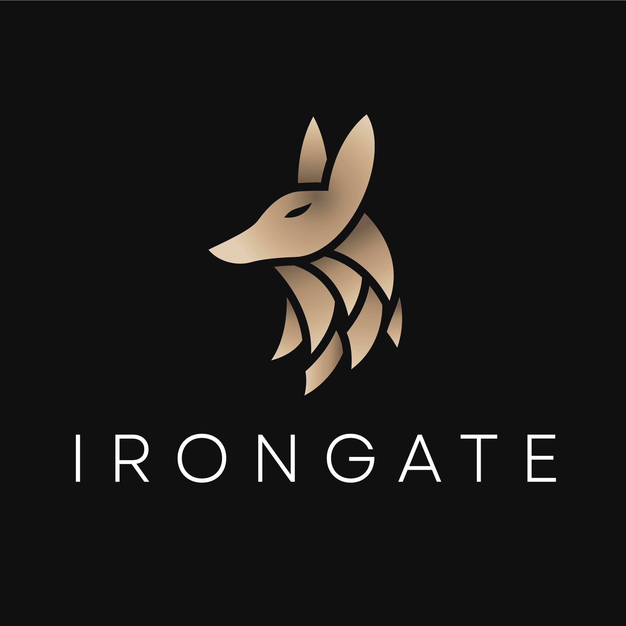 Logo featuring a stylized fox head in beige and black with the text 'IRONGATE' below.