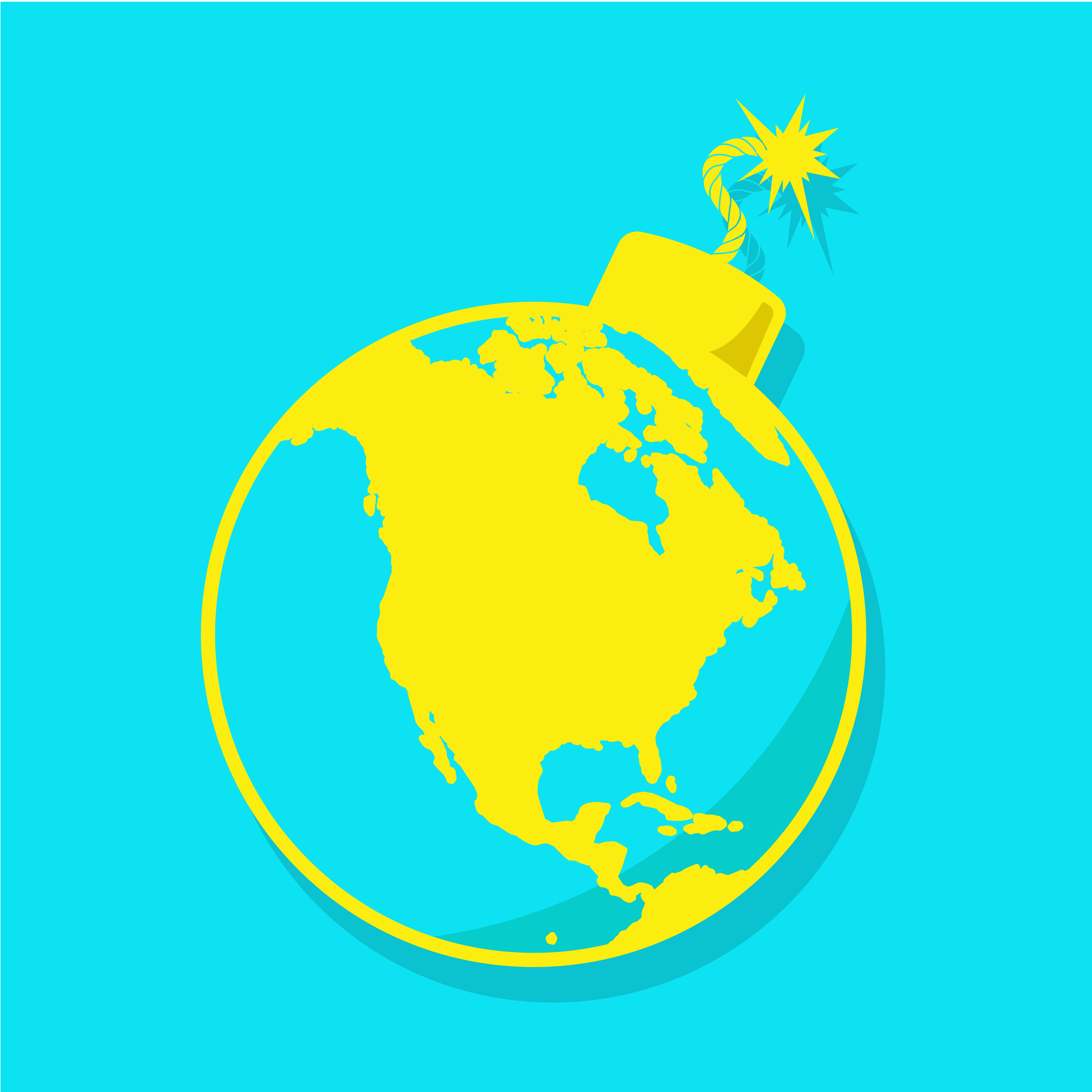 A yellow globe resembling a bomb with a lit fuse on a blue background.