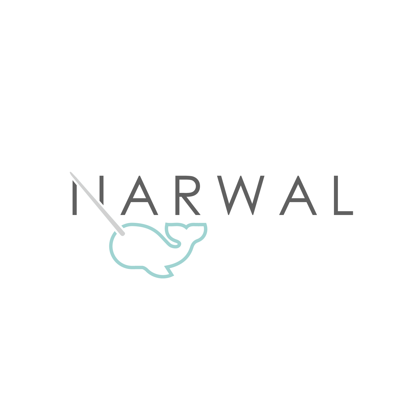 Neon sign for Narwal featuring a whale illustration with a white whale and light blue outline, and the word 'NARWAL' in black letters.
