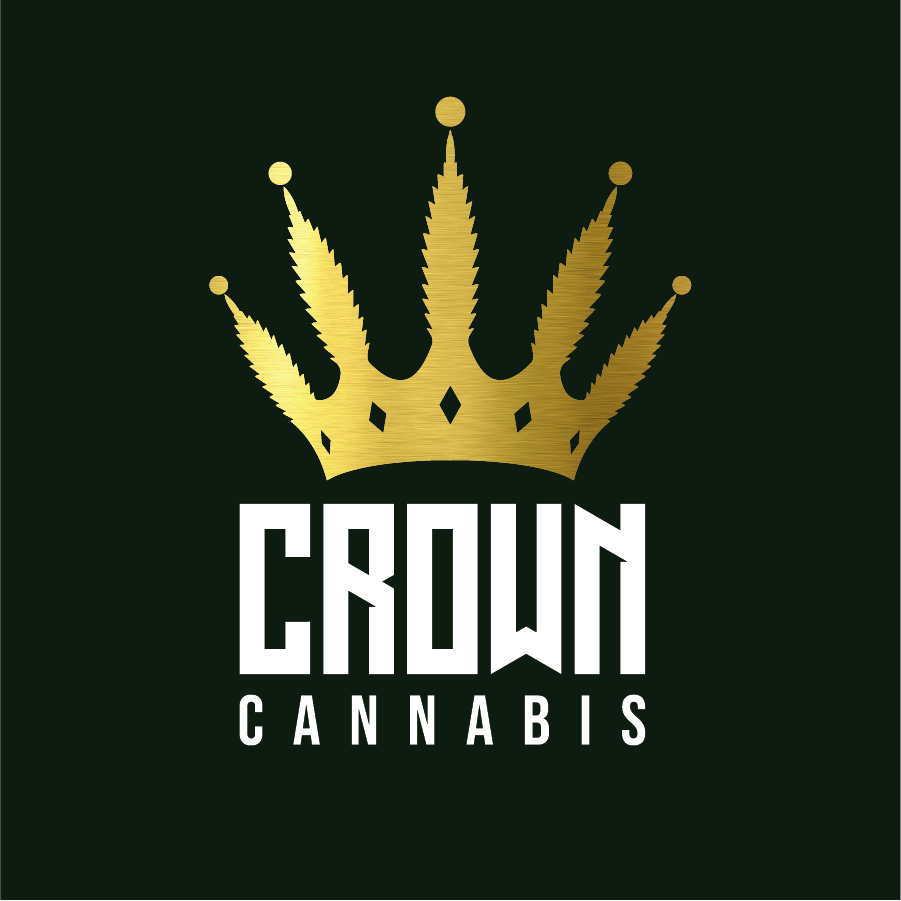 Gold crown above the text 'CROWN CANNABIS' on a black background.