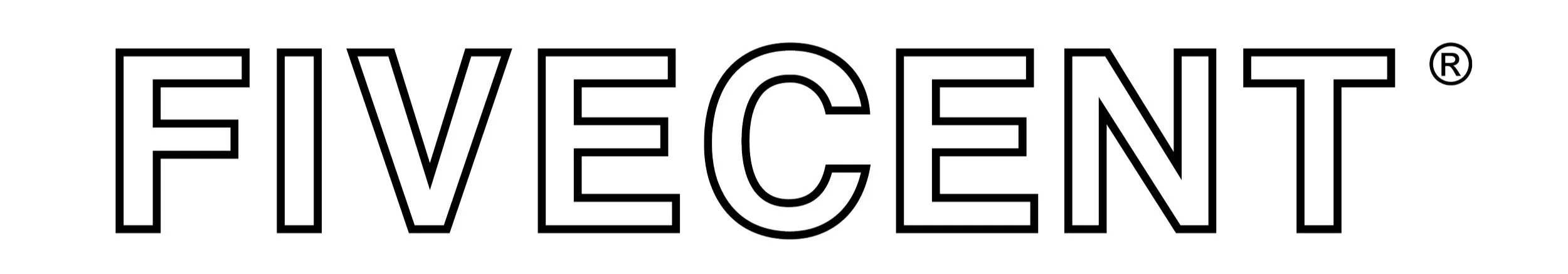 Black and white logo with the text 'FIVE CENT' in outlined uppercase letters.
