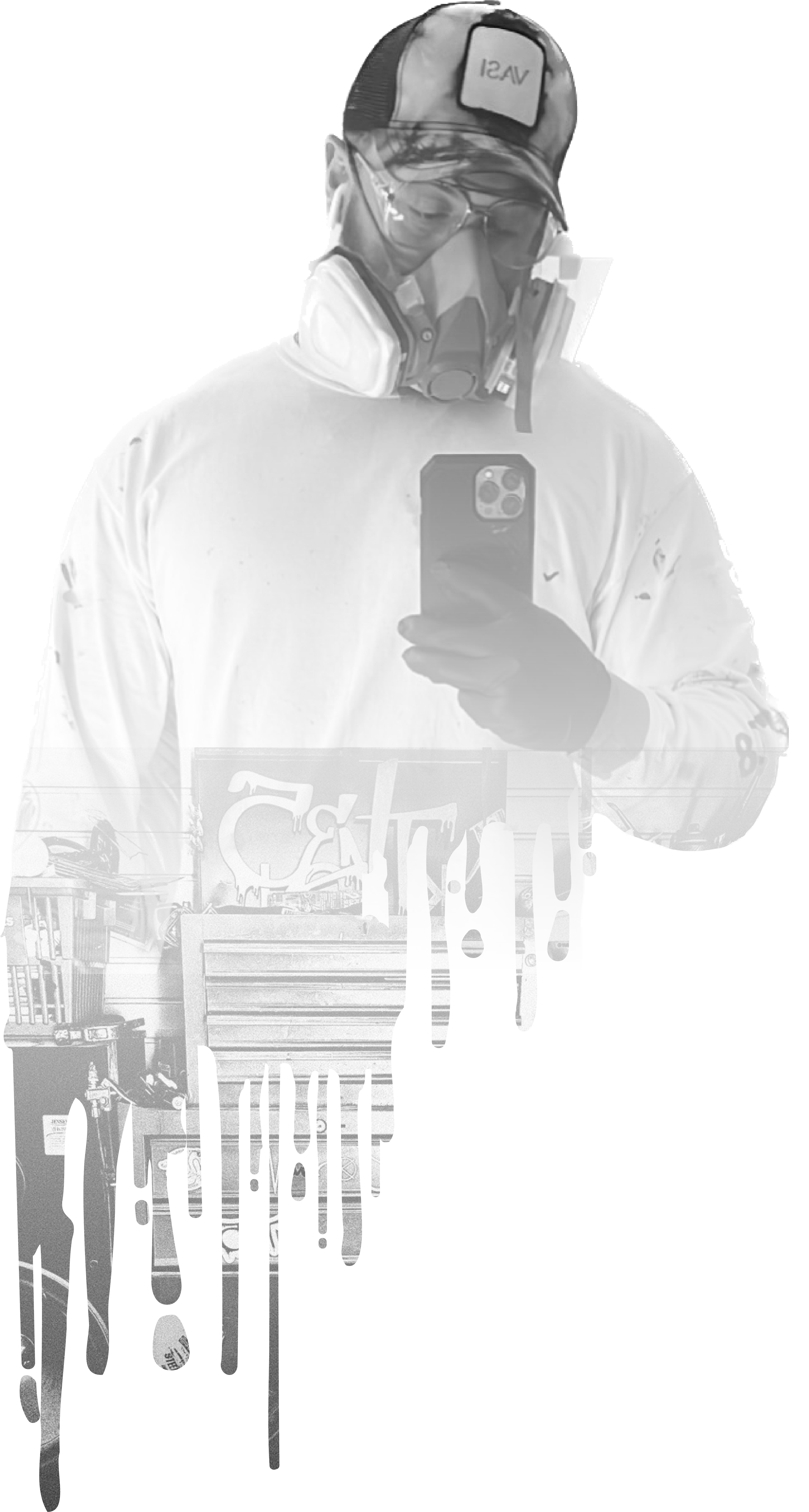 Silhouette of a person with a hoodie, with paint or ink dripping down from their chest.
