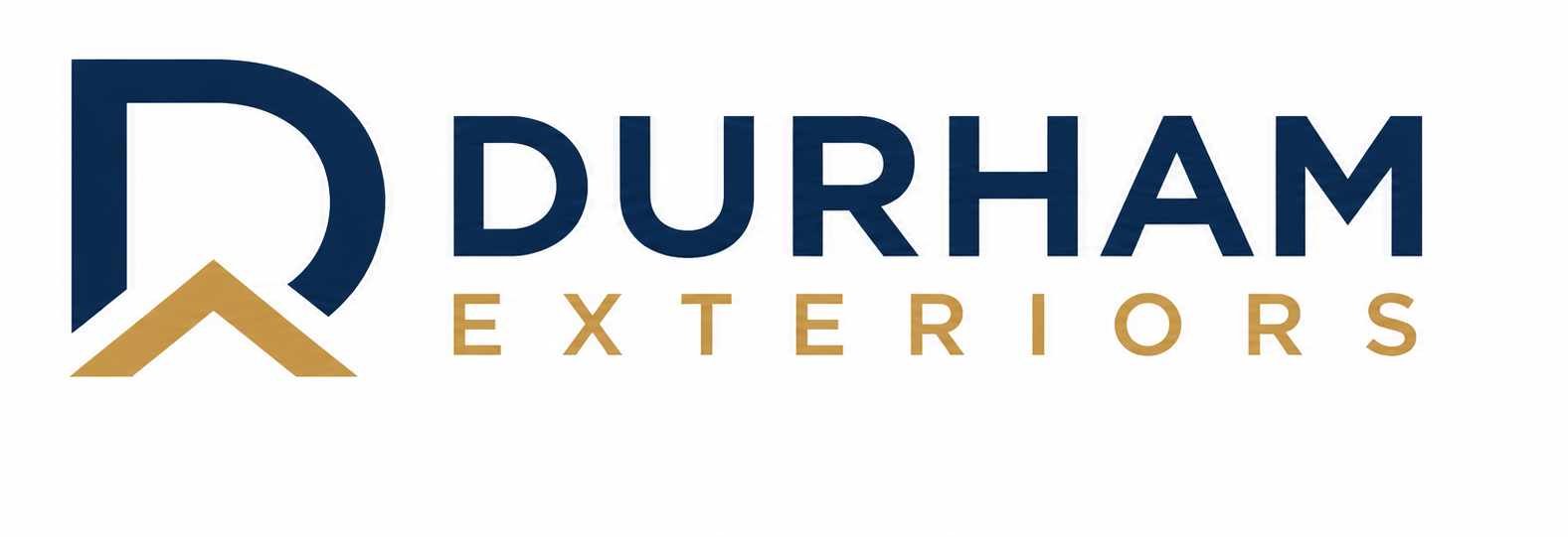 Durham Exteriors logo in navy blue and gold