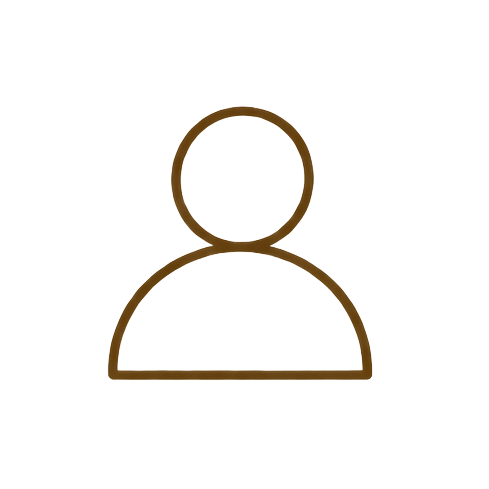 Simple line drawing of a person icon with oval head and rounded shoulders.
