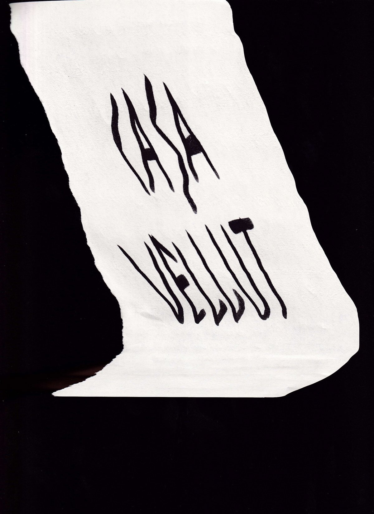 Black and white torn paper with the words "HALLUCINATE" written in stylized text.