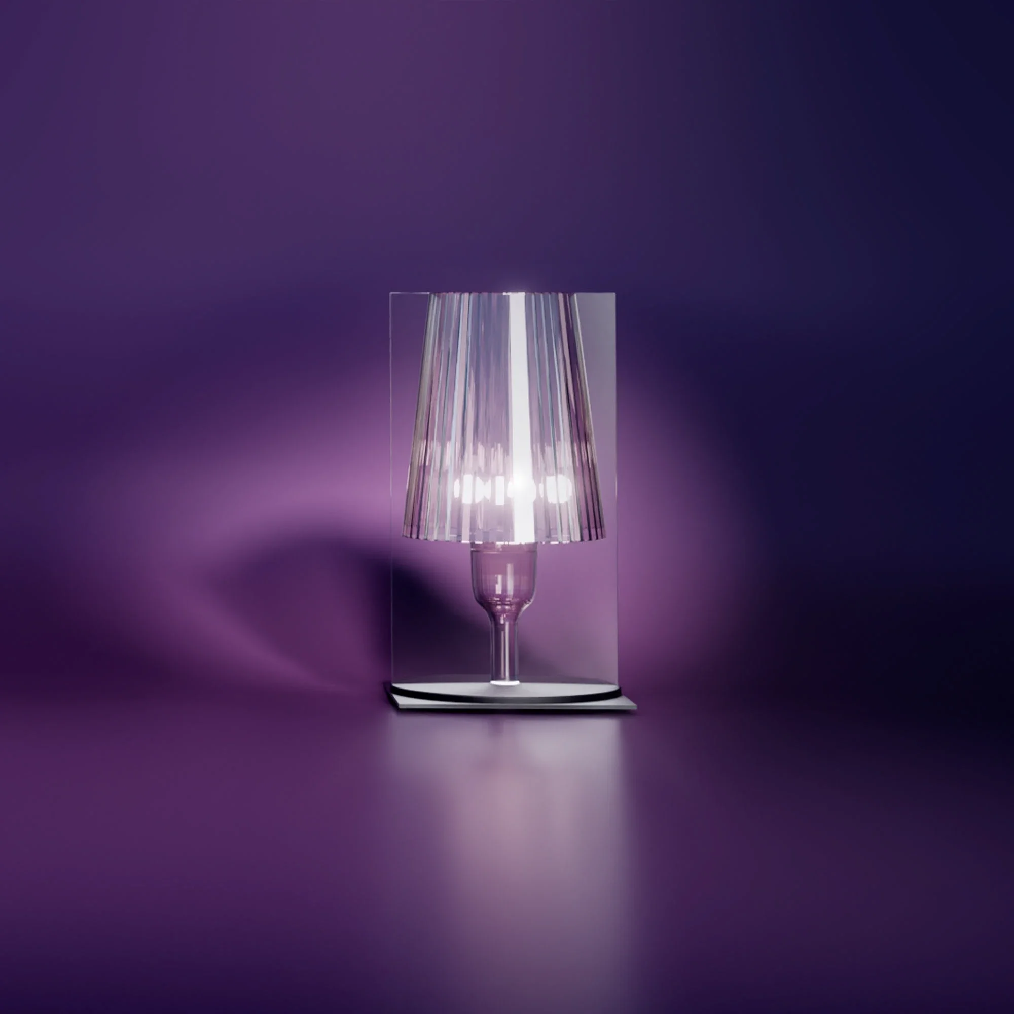 CGI render of the Kartell Kabuki lamp in blue light, casting a patterned shadow, by Paula Collado Lavado