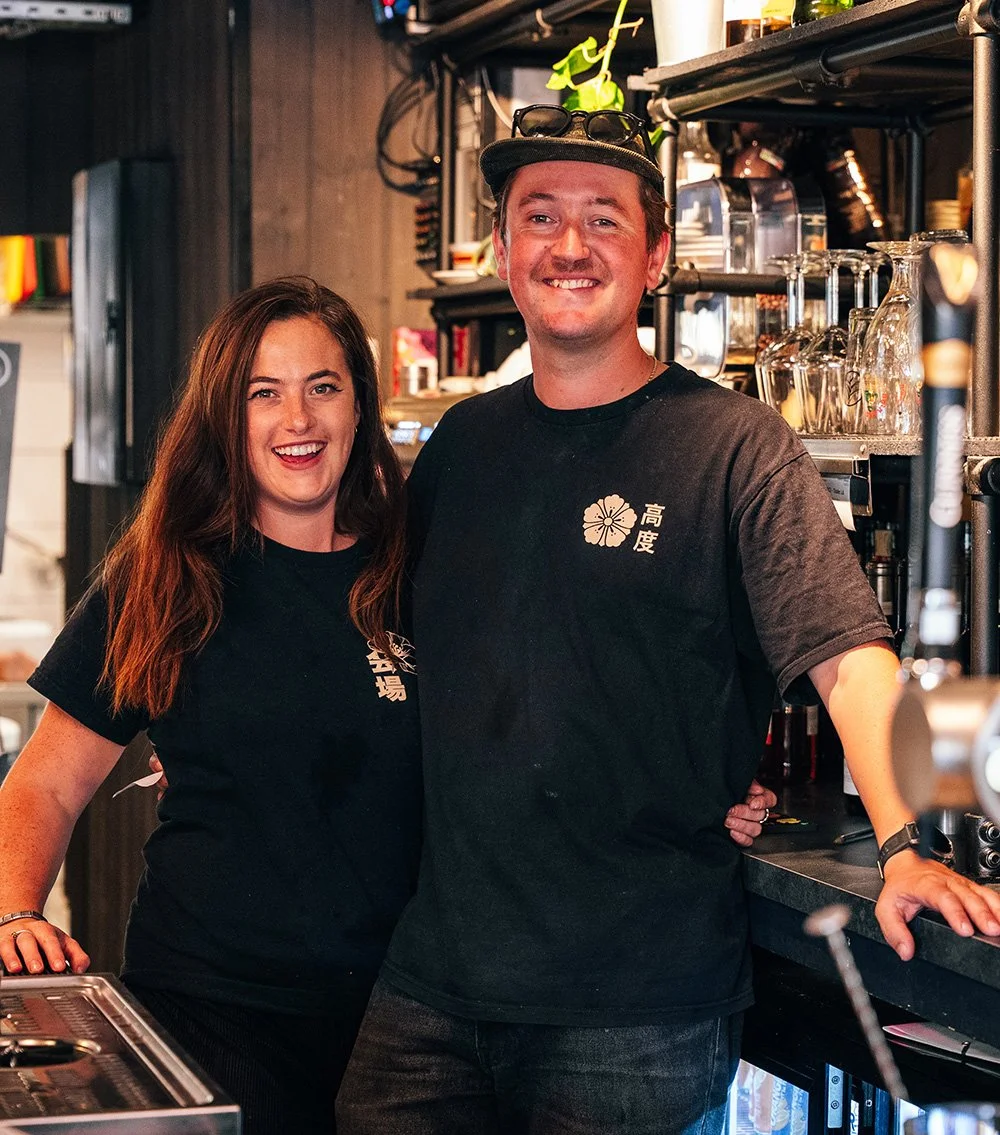 Kaijo owners Frank & Joe in their Tignes restaurant standing behind the bar
