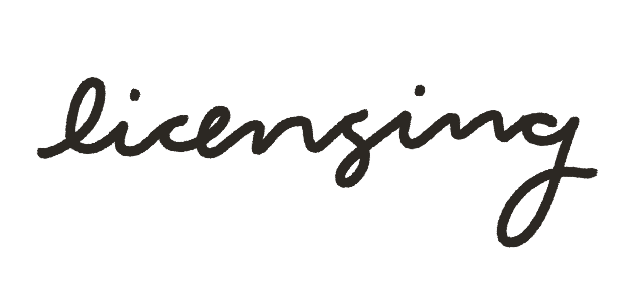 Stylized black handwriting of the word "licensing" on a plain white background.