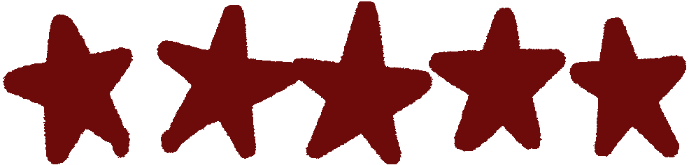 five hand-drawn dark red stars