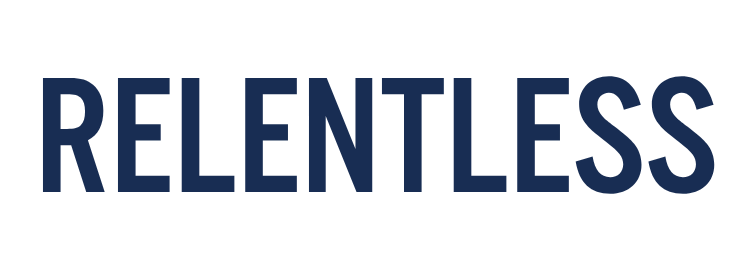 The word "RELENTLESS" written in bold, uppercase blue letters.