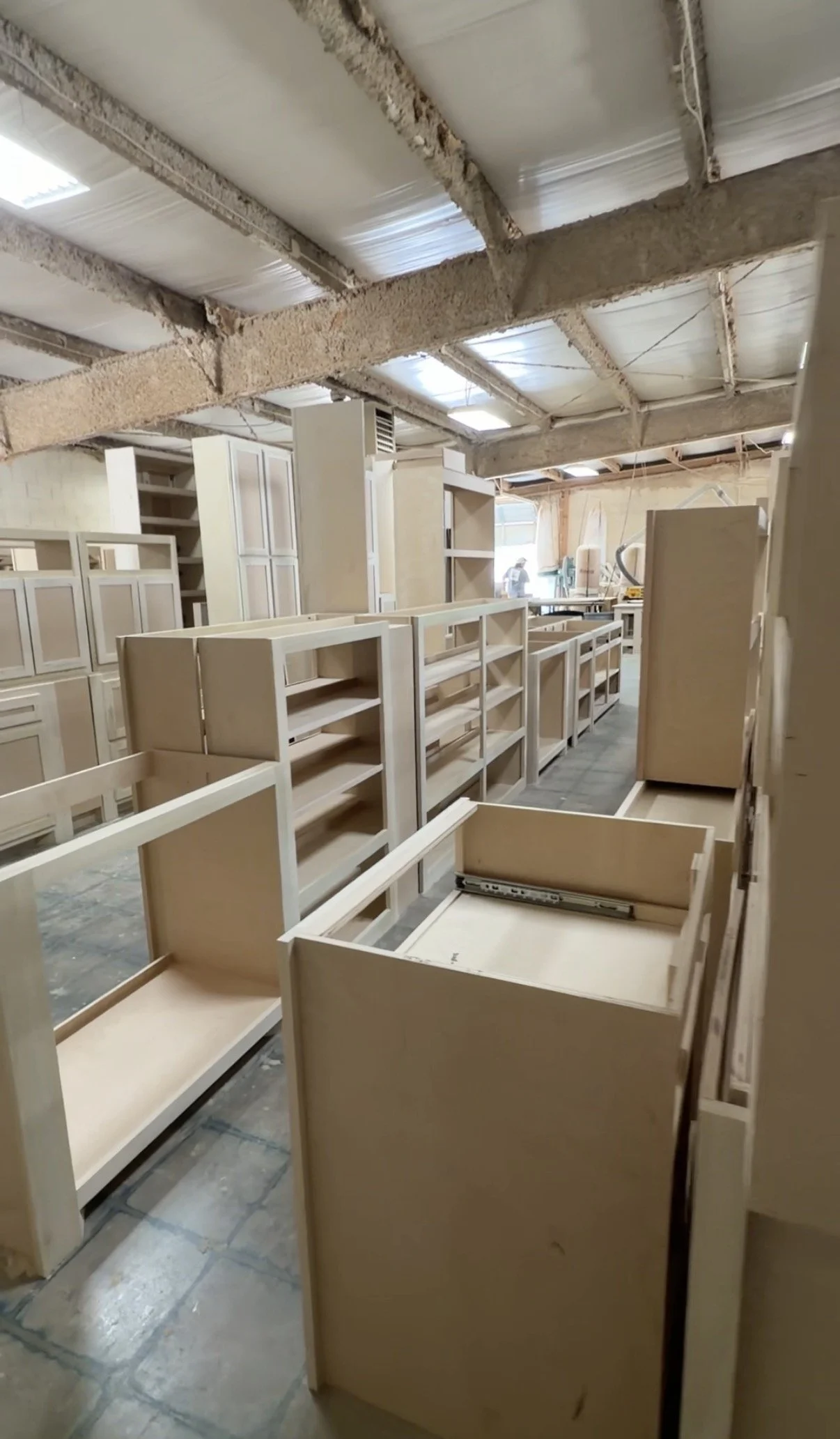 Custom cabinets and shelves in a cabinet shop being built