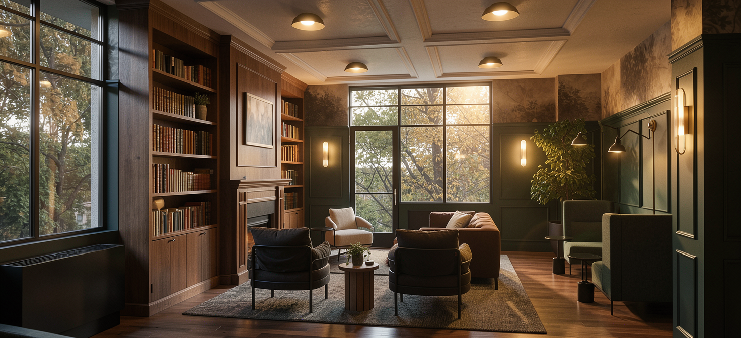 The parlor — a quieter corner of home. Artist’s rendering.