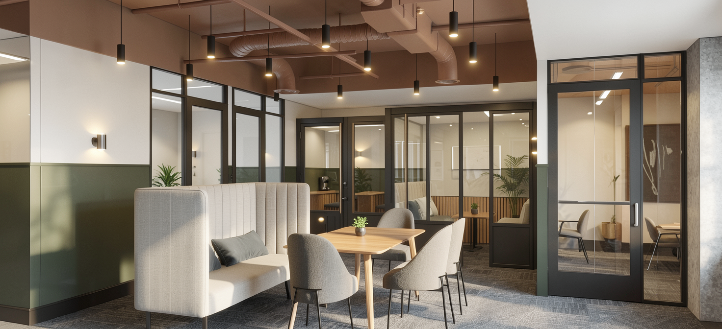 Coworking — space to focus, connect, and create. Artist’s rendering.