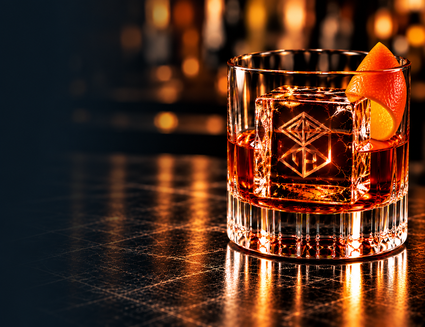 Cocktail with custom branded ice