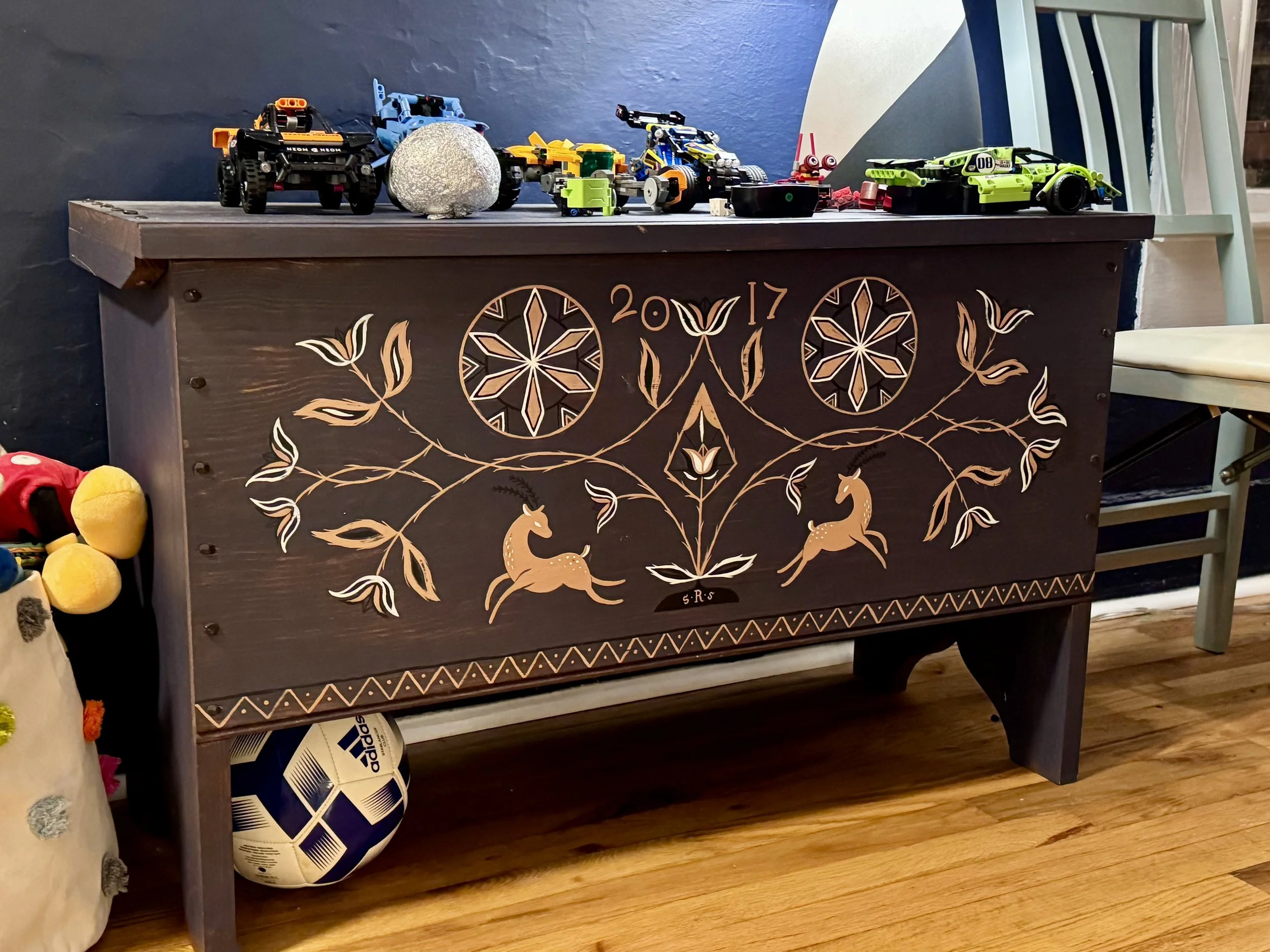 painted pine toy chest