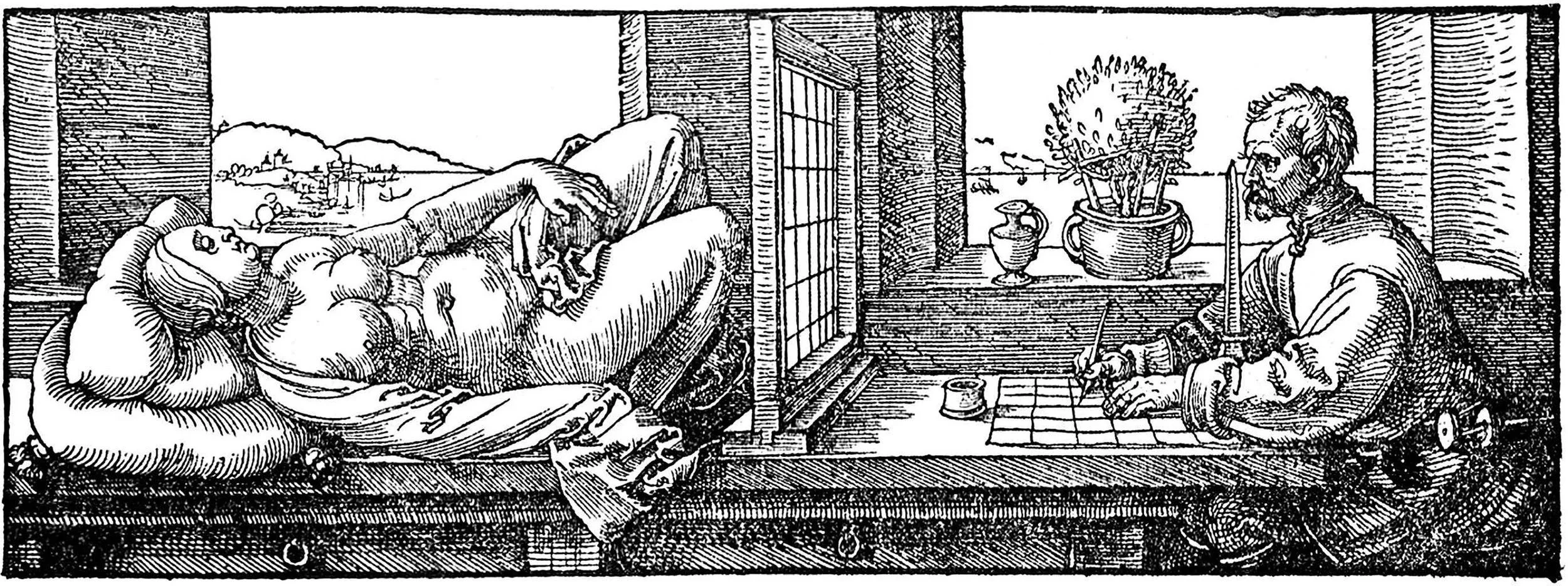 Figure 2.1 Draughtsman Making a Perspective Drawing of a Recumbent Woman, by Albrecht Dürer, ca. 1600. The Metropolitan Museum of Art.