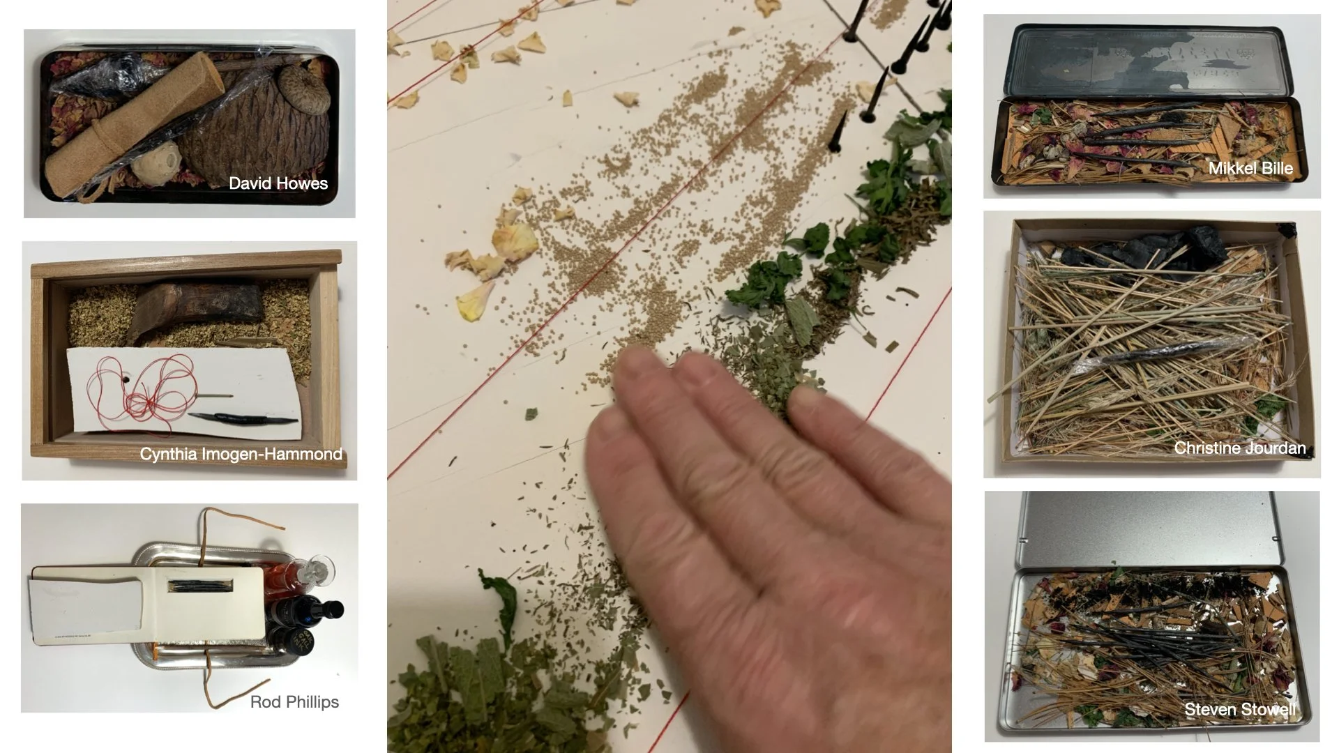 PLATE 2.66: Sensory toolkits for the defence committee. Due to Covid-19, in order for the Defence Committee to experience the Fragrance Drawing, boxes of the ingredients used to create the drawing were mailed to the committee along with a section of 