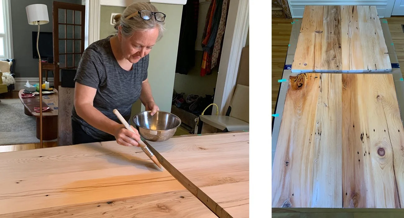 Plate 2.53: Applying the first coat of size to the pine ancone.
