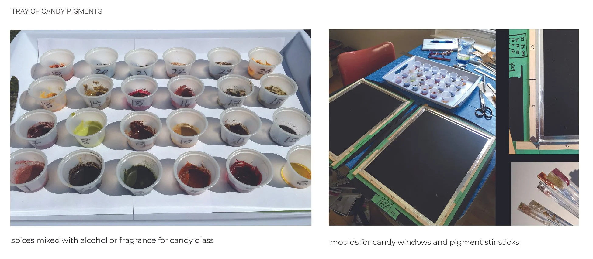 PLATE 2.32: Mixing pigment paints and creating formwork for casting candy window