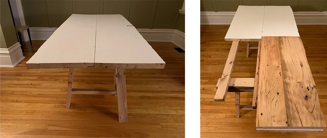 PLATE 2.56: Table of Delight (recto): One coat of size and six layers of gesso on the top surface to make a good surface for drawing. The right image shows the ancone folded to reveal the rough underside.