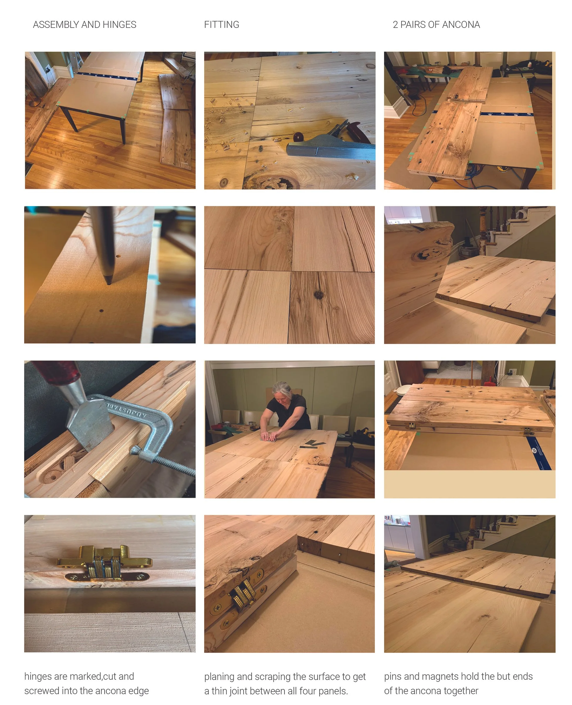 PLATE 2.51: Building the ancone. The wood panels are fitted together using hand-planes and spaces are drilled out for the two sets of heavy brass hinges, creating two “books” of wood.