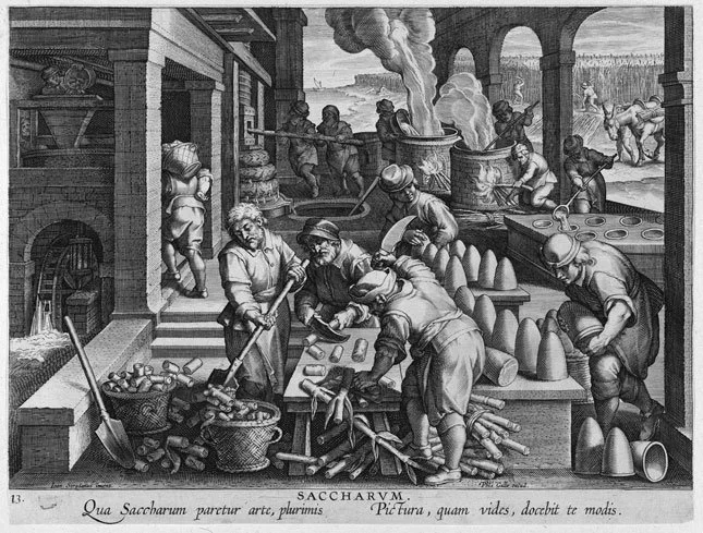 PLATE 2.15: Typical medieval sugarloaf production. Saccharum engraved by Jan van der Straet, Antwerp (c.1580-1605) British Museum number 1948,0410.4.203 © The Trustees of the British Museum.